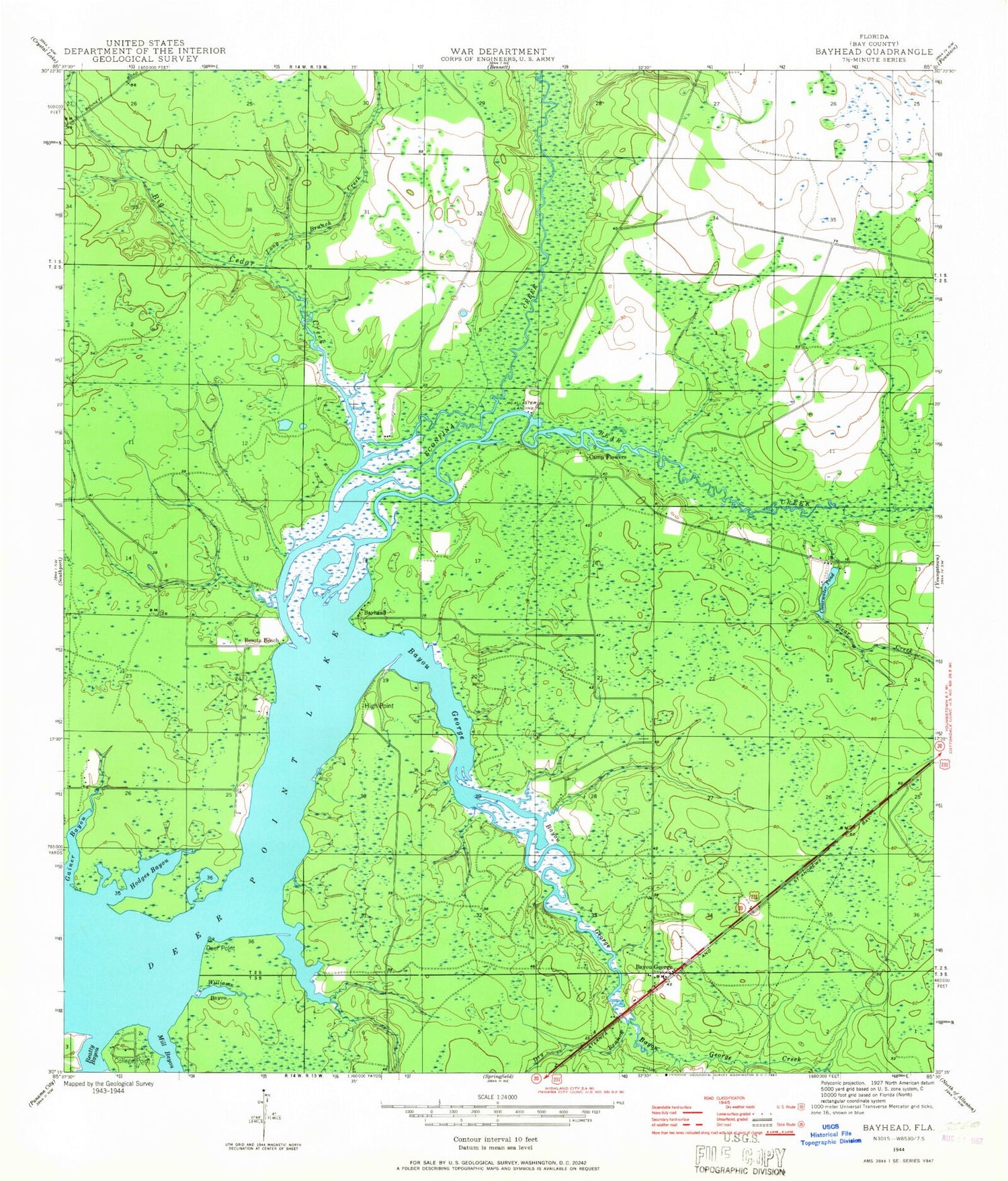 Classic USGS Bayhead Florida 7.5'x7.5' Topo Map Image