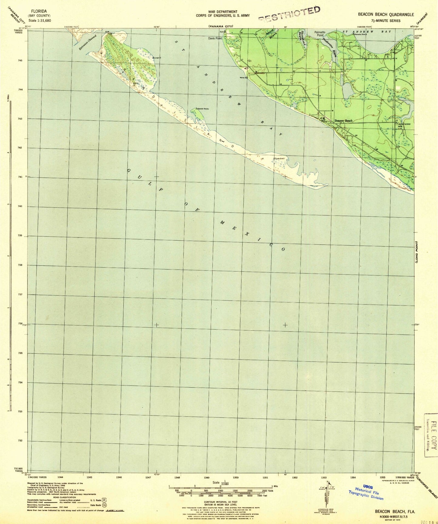 Classic USGS Beacon Beach Florida 7.5'x7.5' Topo Map Image