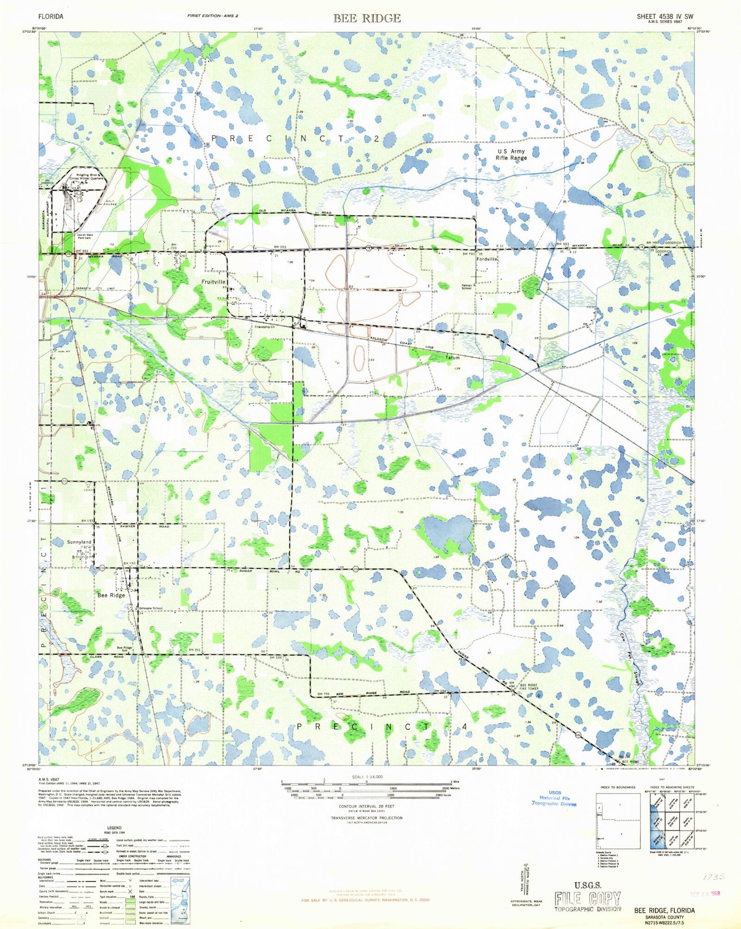 Classic USGS Bee Ridge Florida 7.5'x7.5' Topo Map Image