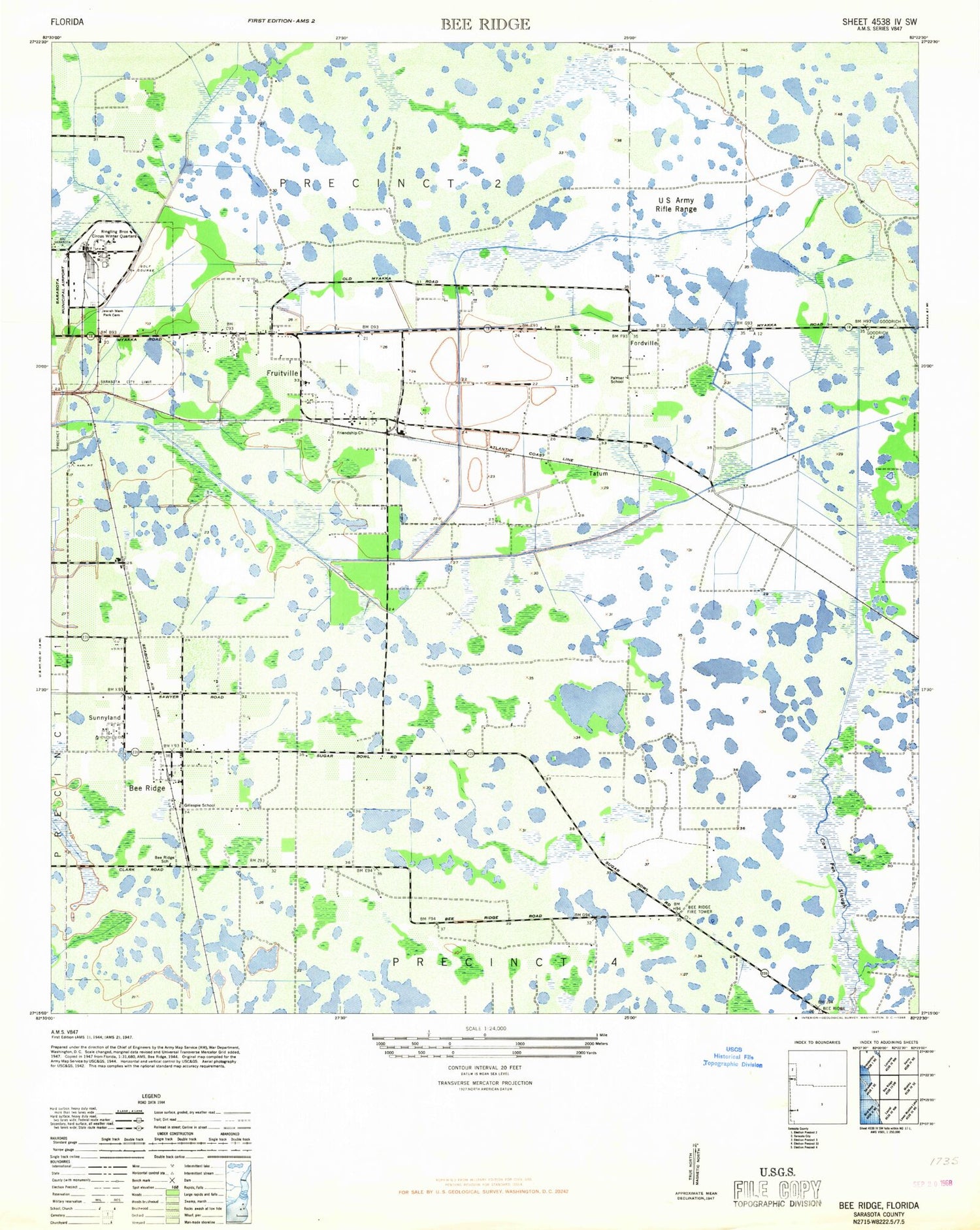 Classic USGS Bee Ridge Florida 7.5'x7.5' Topo Map Image