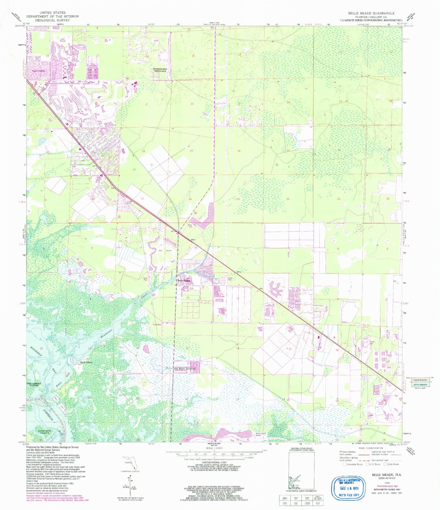 Classic USGS Belle Meade Florida 7.5'x7.5' Topo Map Image