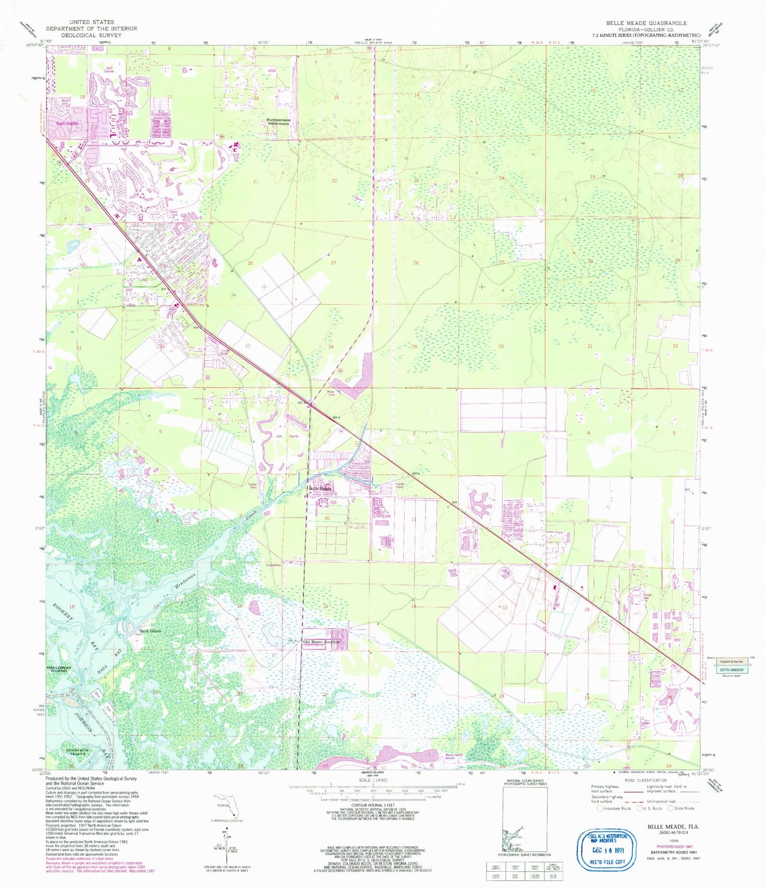 Classic USGS Belle Meade Florida 7.5'x7.5' Topo Map Image