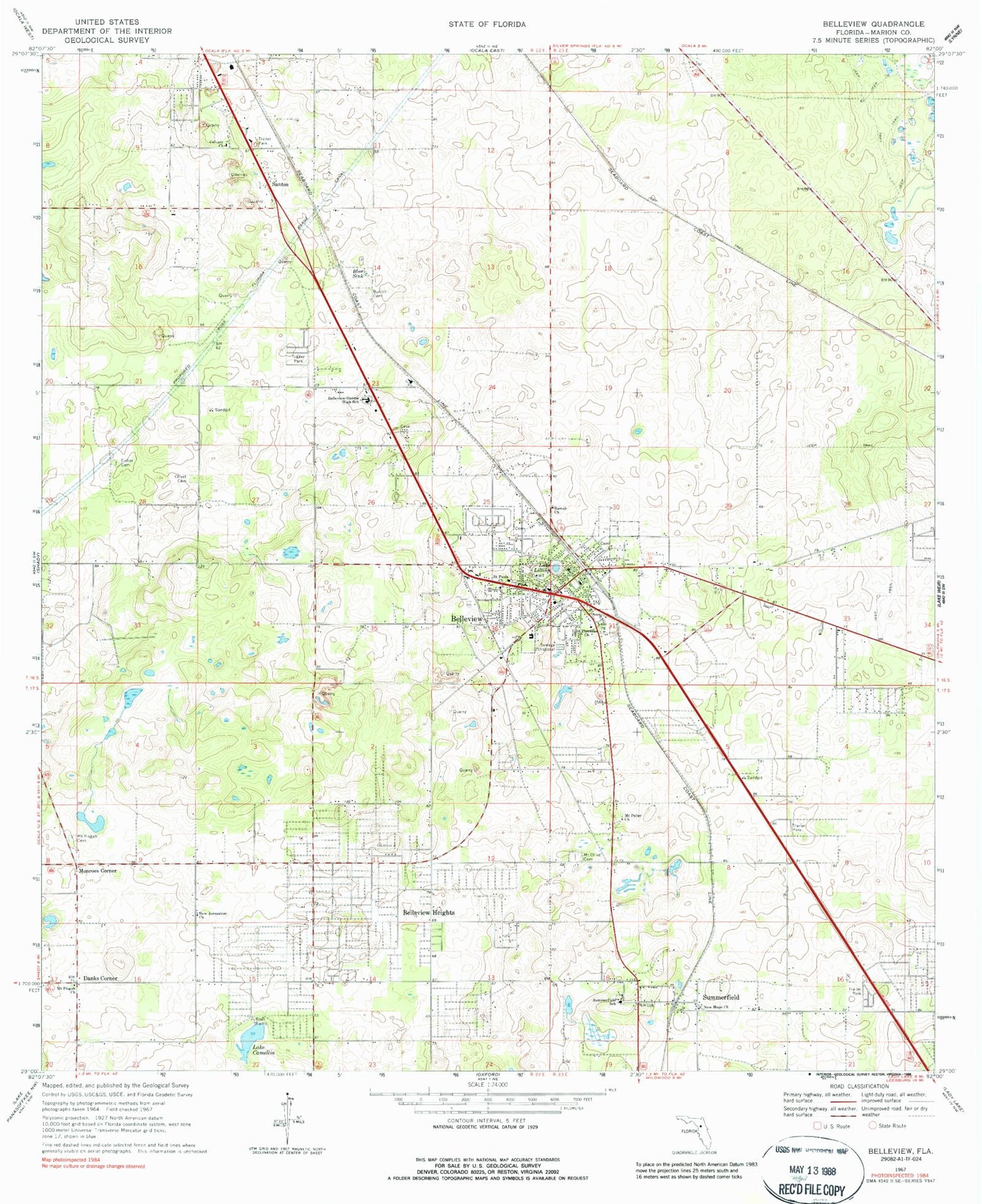 Classic USGS Belleview Florida 7.5'x7.5' Topo Map Image