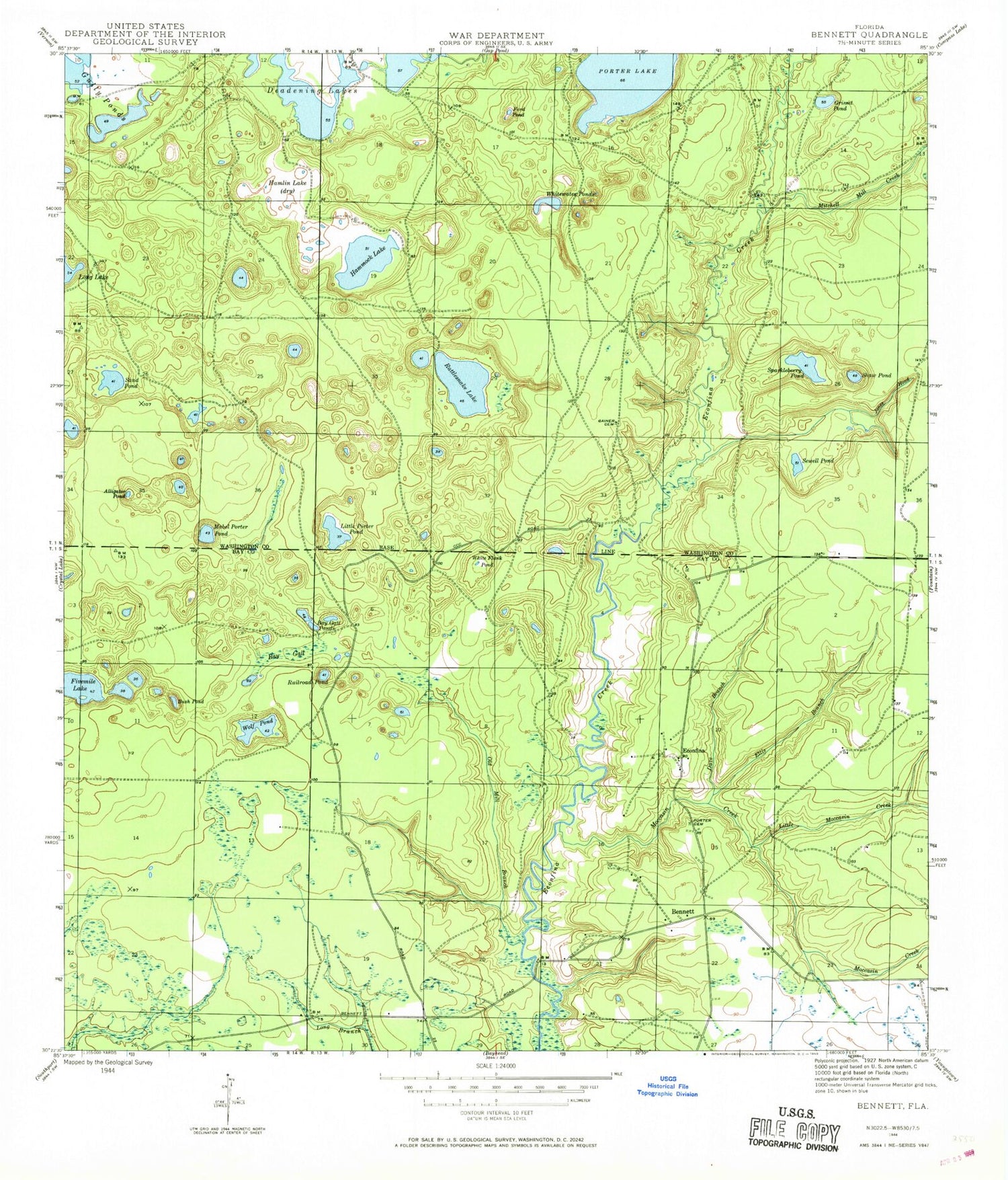 Classic USGS Bennett Florida 7.5'x7.5' Topo Map Image