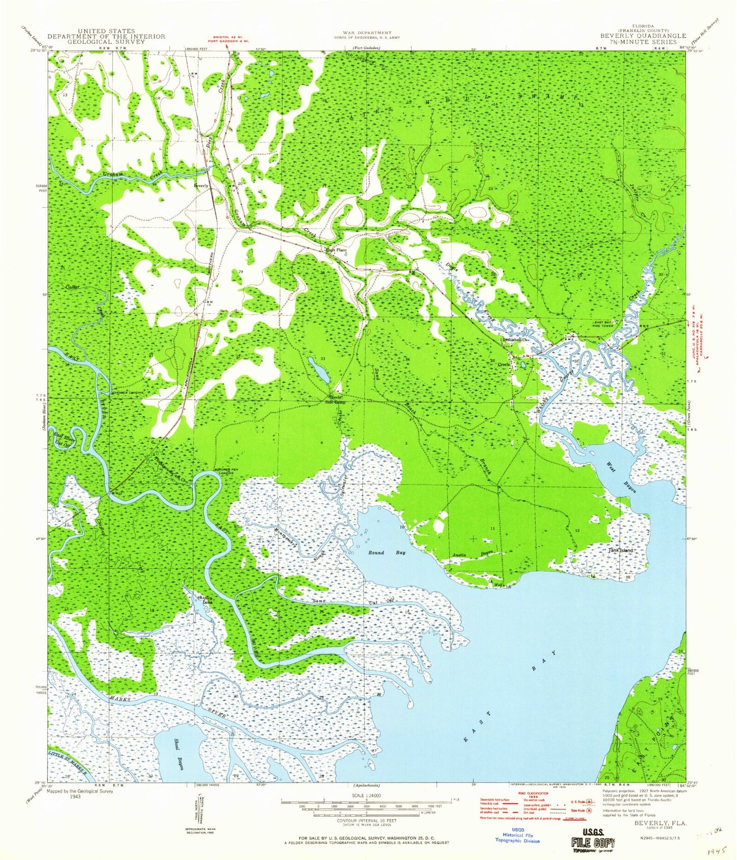Classic USGS Beverly Florida 7.5'x7.5' Topo Map Image
