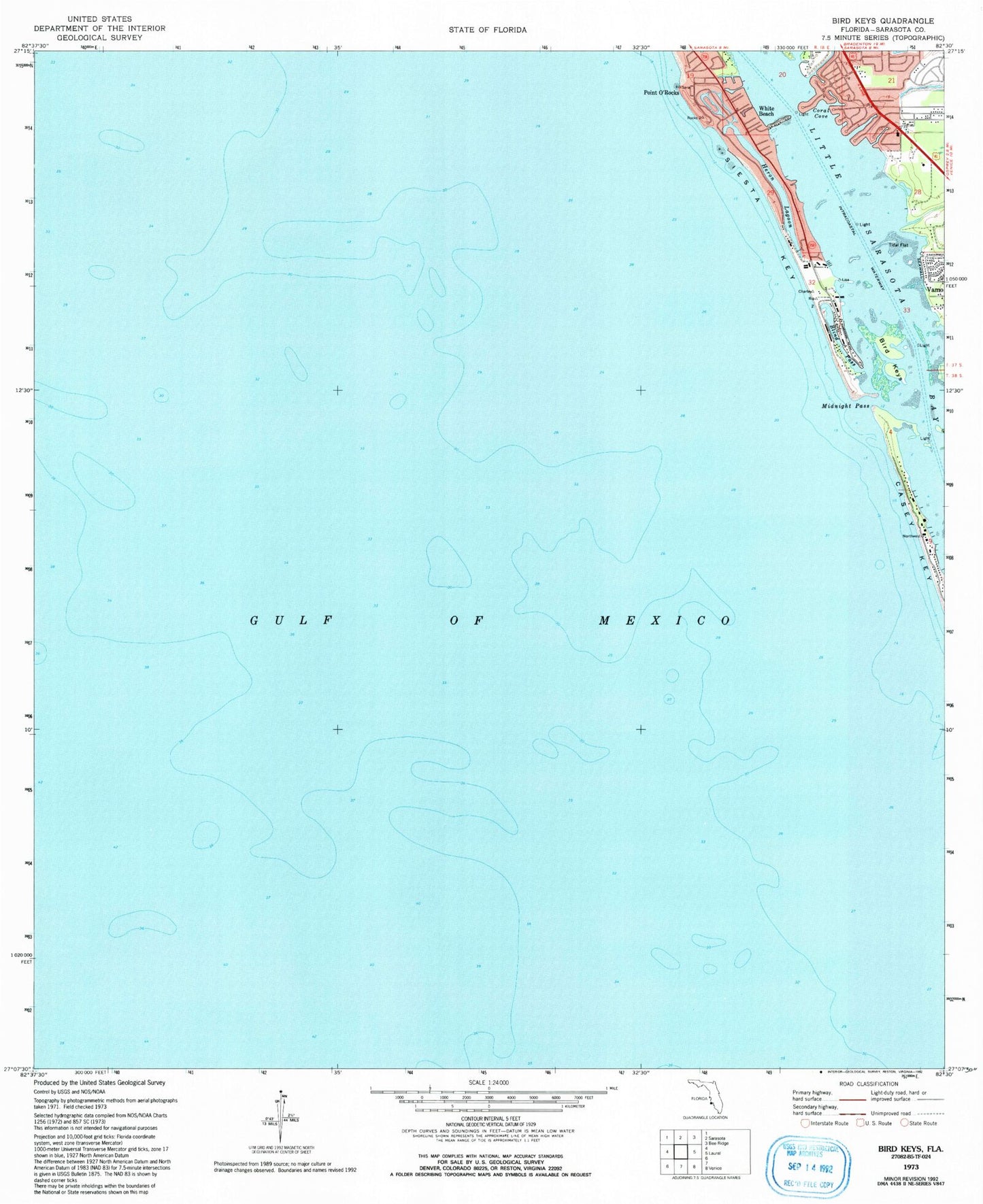 Classic USGS Bird Keys Florida 7.5'x7.5' Topo Map Image
