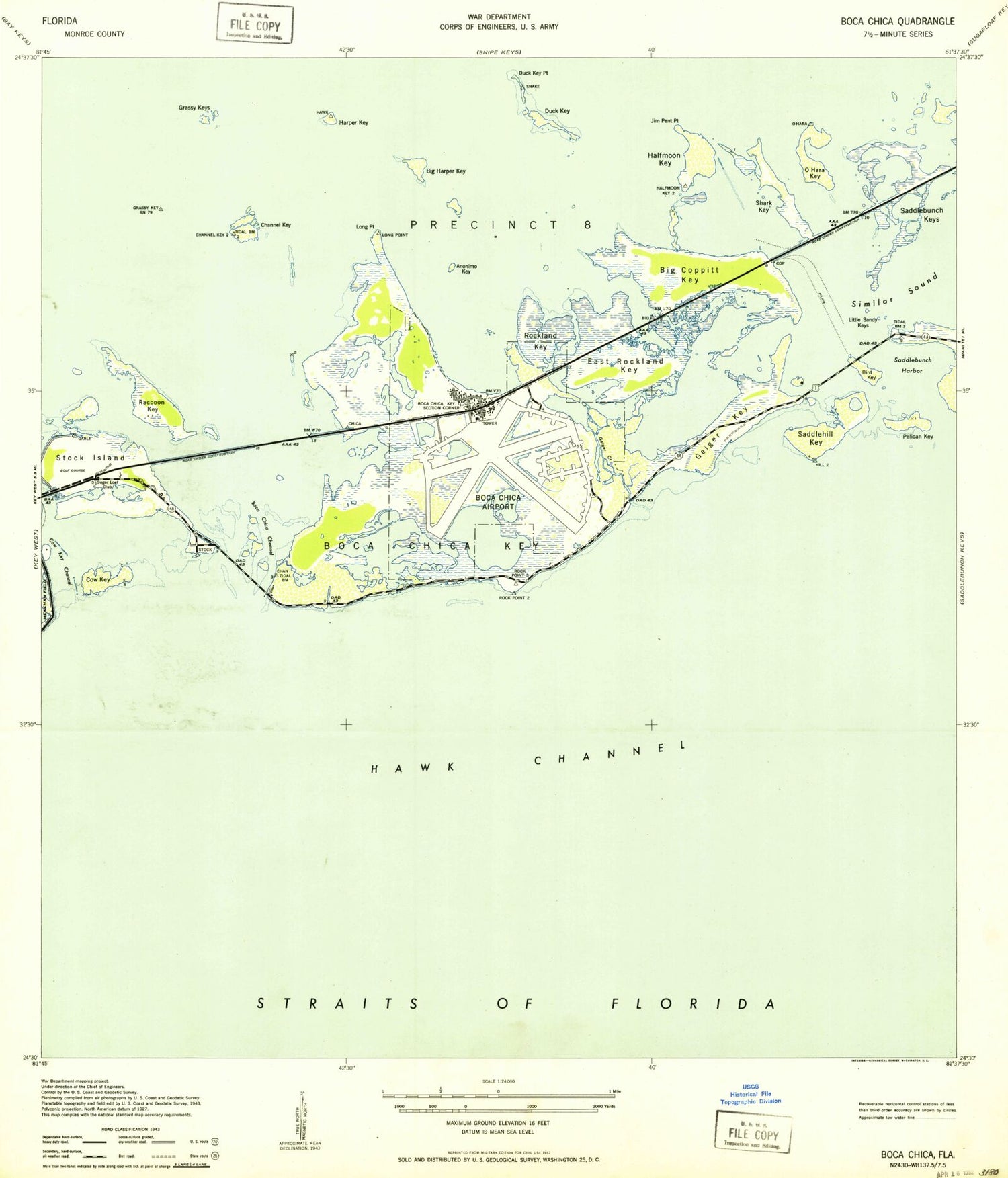 Classic USGS Boca Chica Key Florida 7.5'x7.5' Topo Map Image