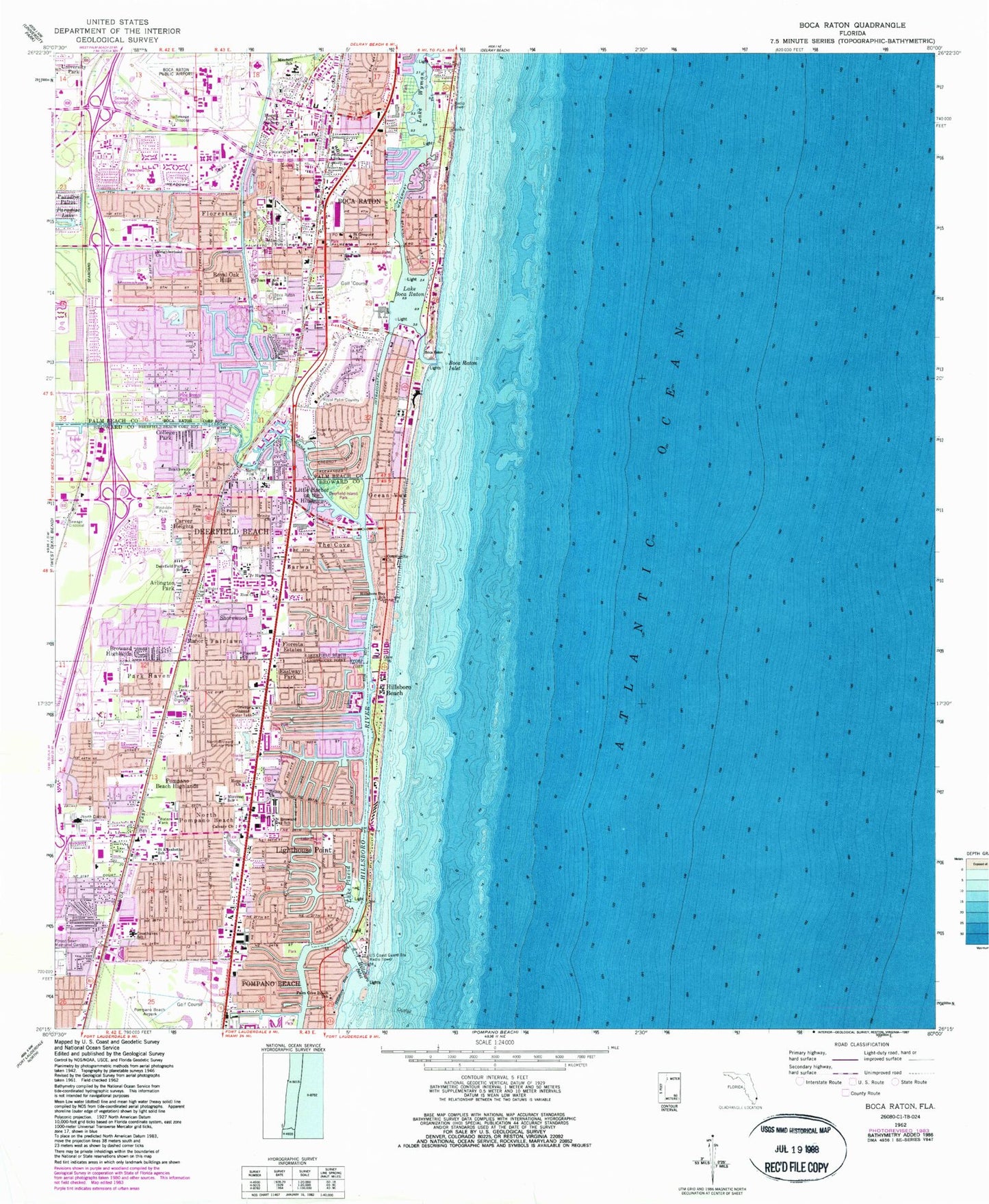 Classic USGS Boca Raton Florida 7.5'x7.5' Topo Map Image