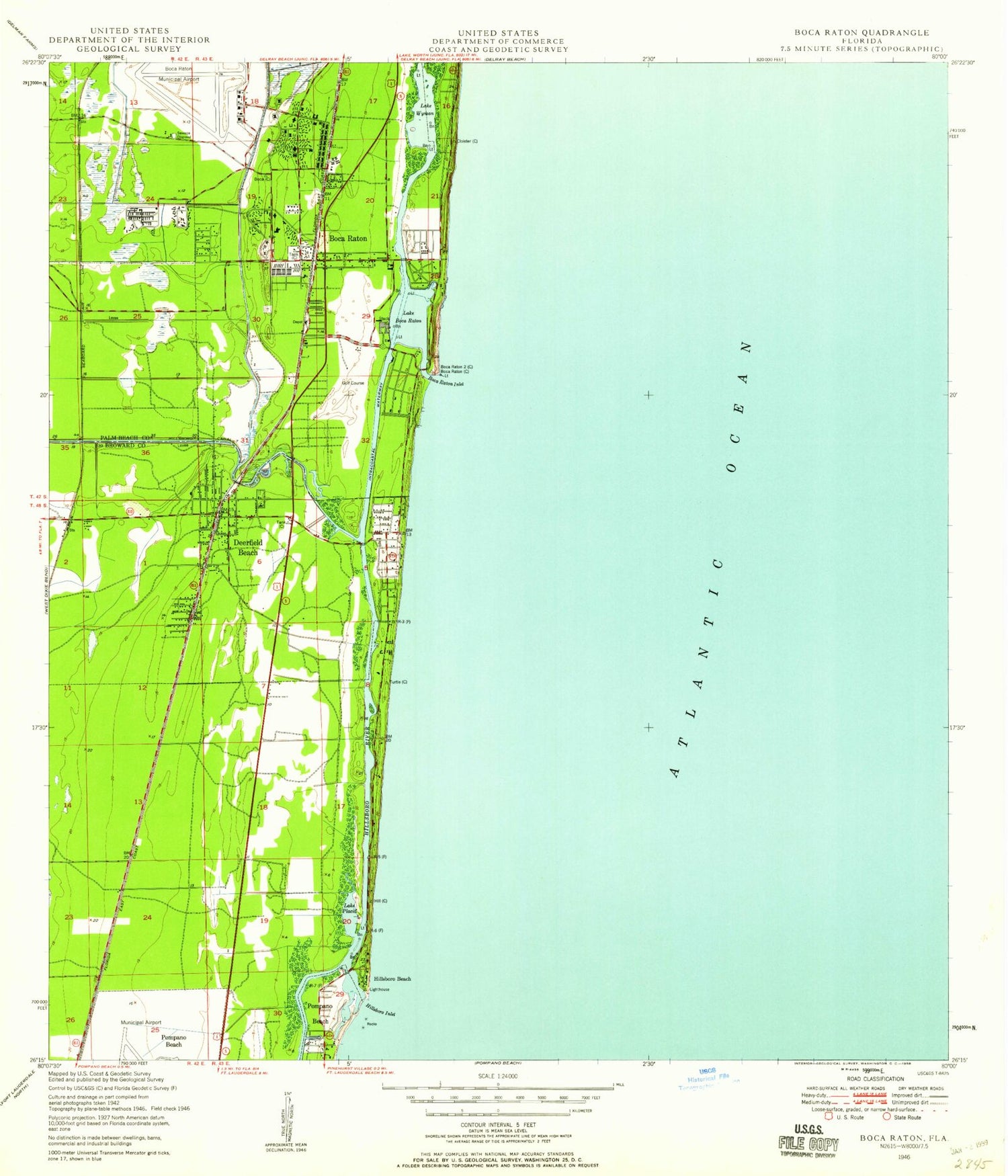 Classic USGS Boca Raton Florida 7.5'x7.5' Topo Map Image