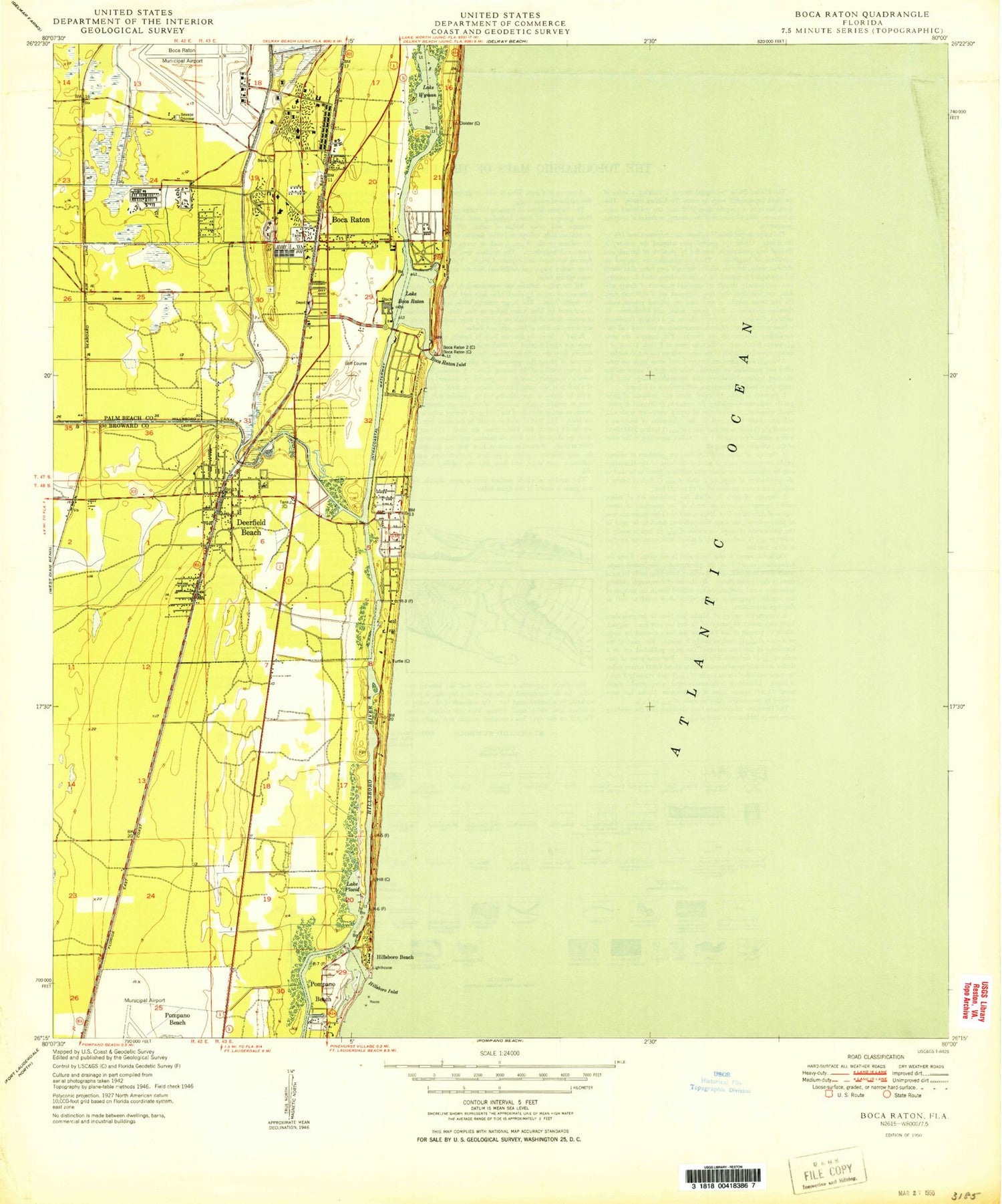 Classic USGS Boca Raton Florida 7.5'x7.5' Topo Map Image