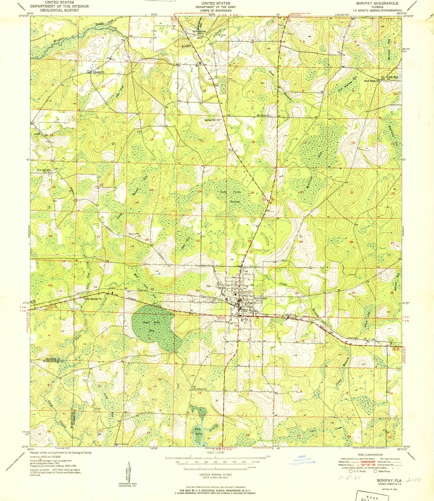 Classic USGS Bonifay Florida 7.5'x7.5' Topo Map Image