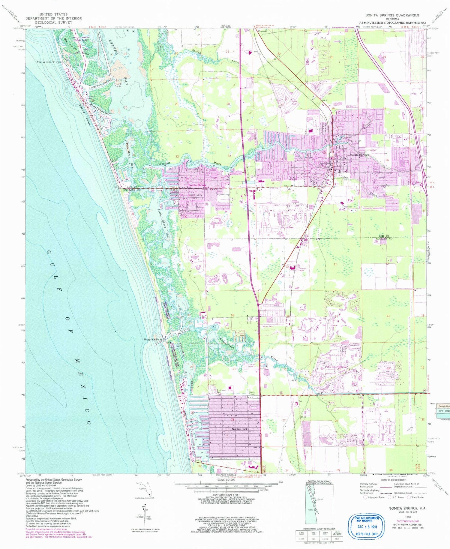 Classic USGS Bonita Springs Florida 7.5'x7.5' Topo Map Image