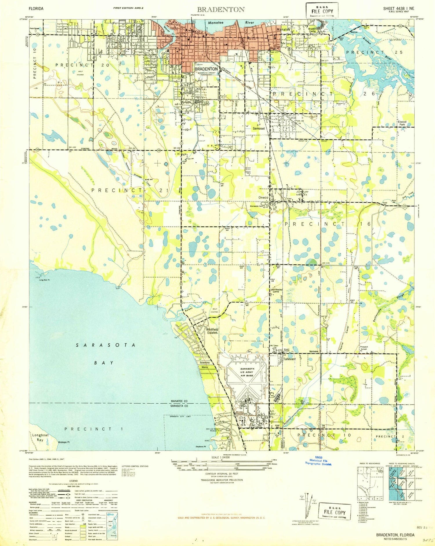 Classic USGS Bradenton Florida 7.5'x7.5' Topo Map Image