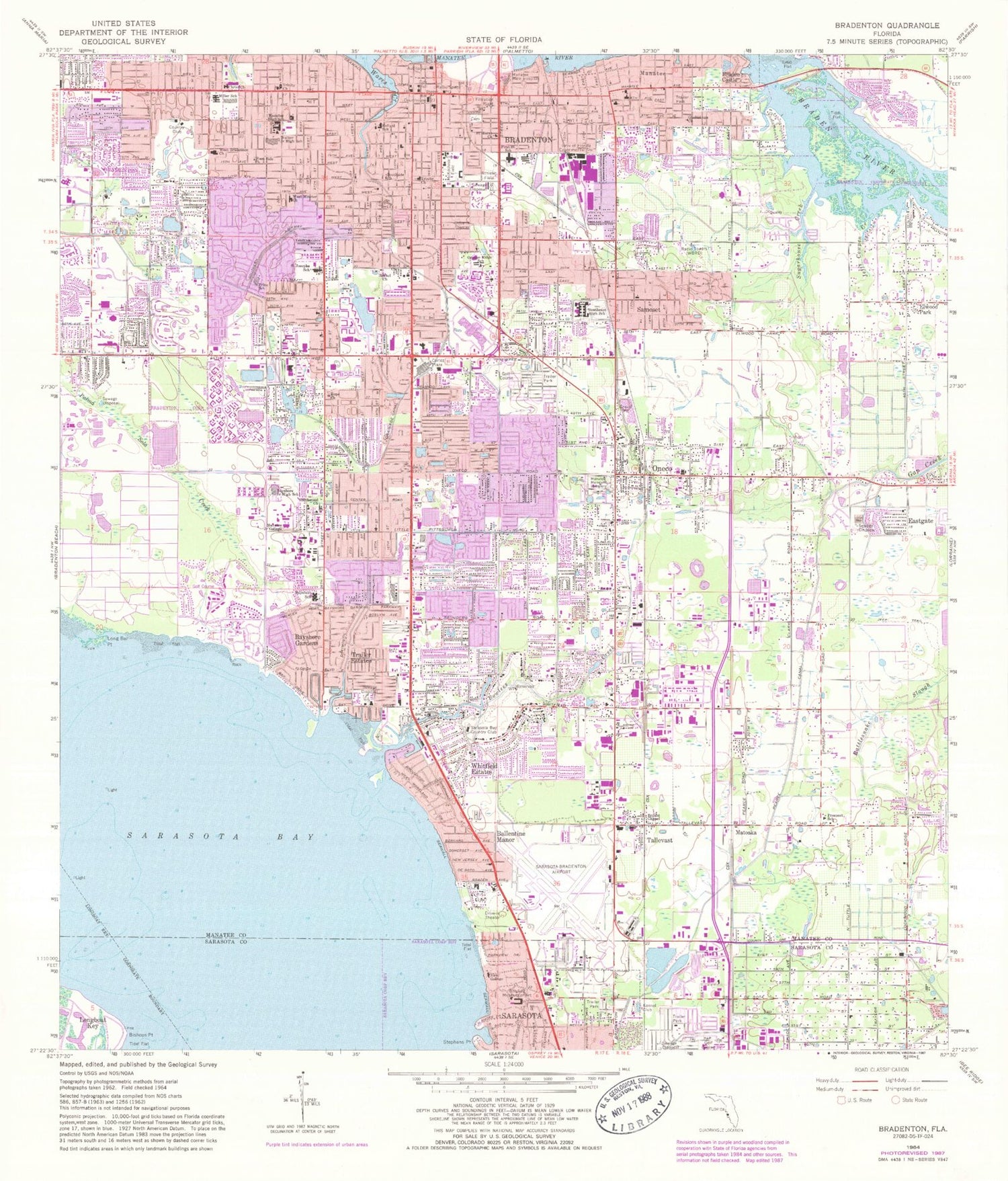 Classic USGS Bradenton Florida 7.5'x7.5' Topo Map Image