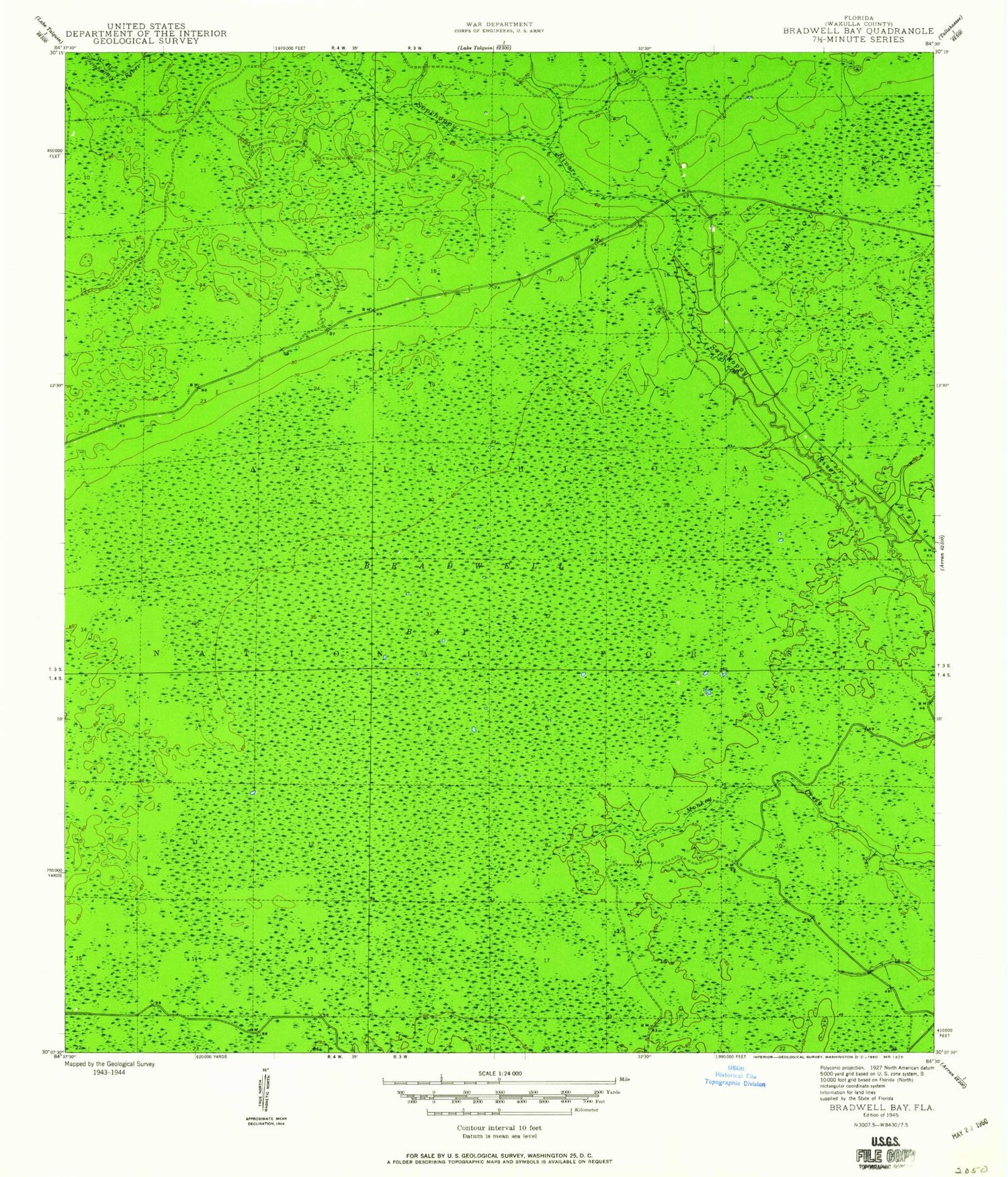 Classic USGS Bradwell Bay Florida 7.5'x7.5' Topo Map Image