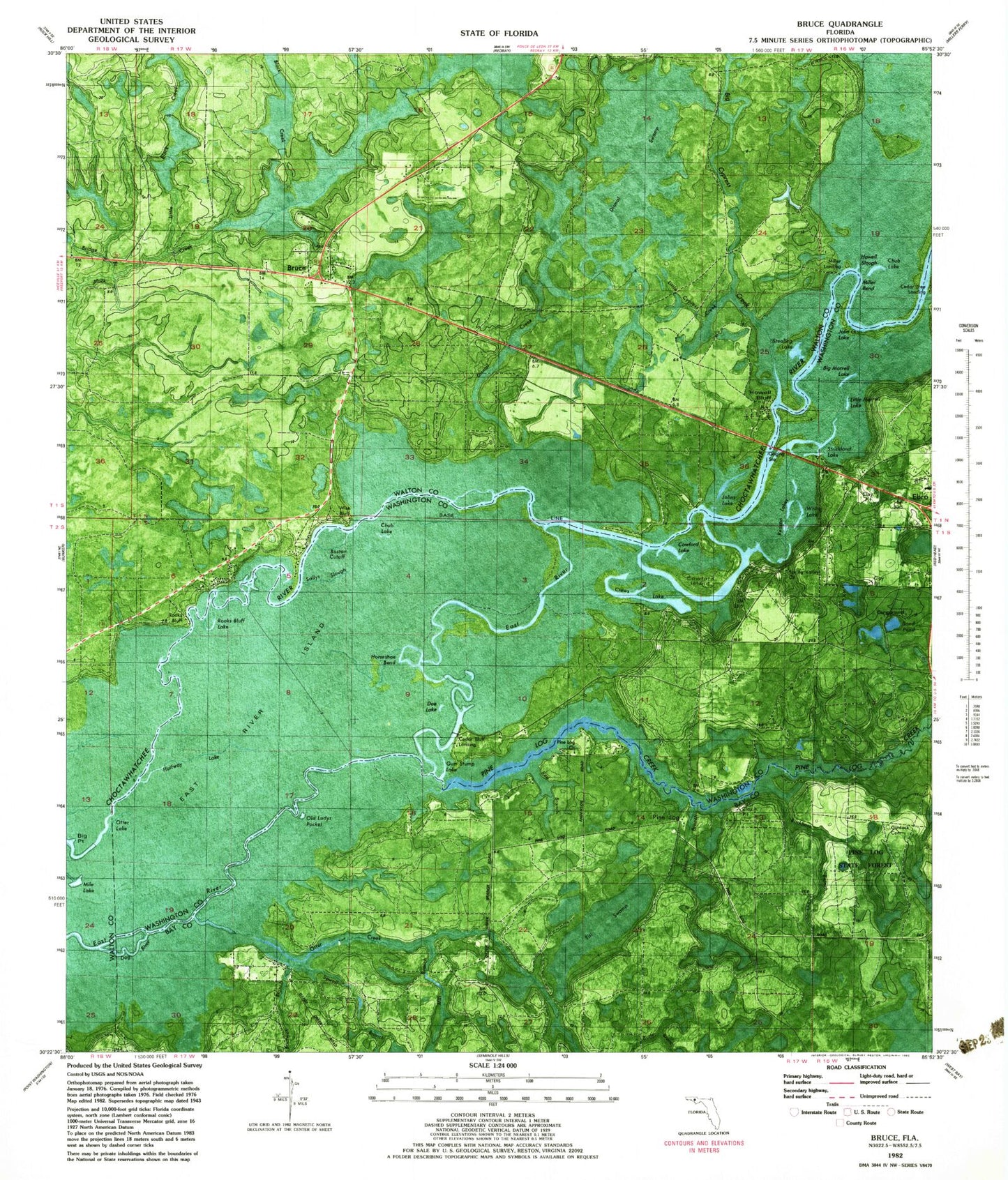 Classic USGS Bruce Florida 7.5'x7.5' Topo Map Image