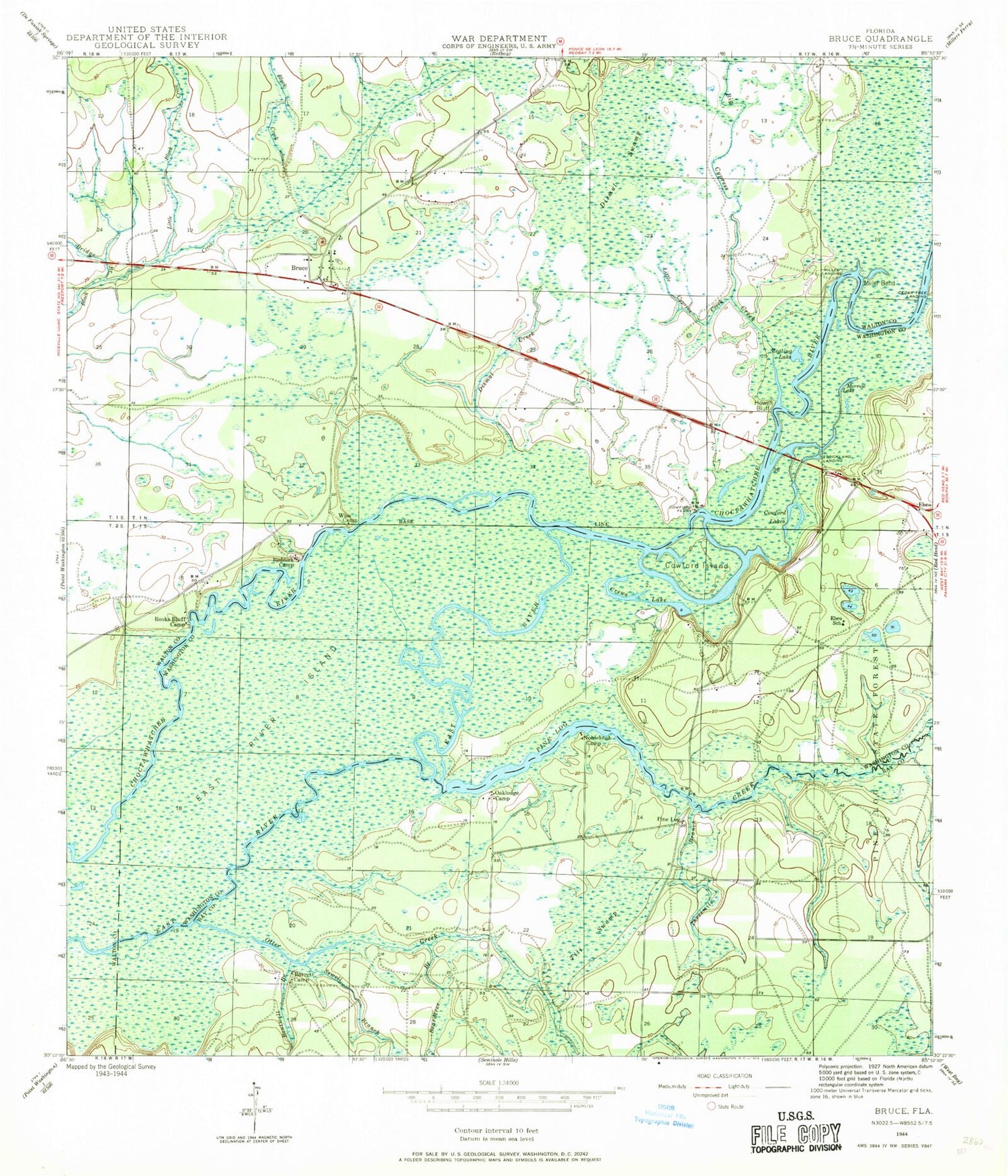 Classic USGS Bruce Florida 7.5'x7.5' Topo Map Image