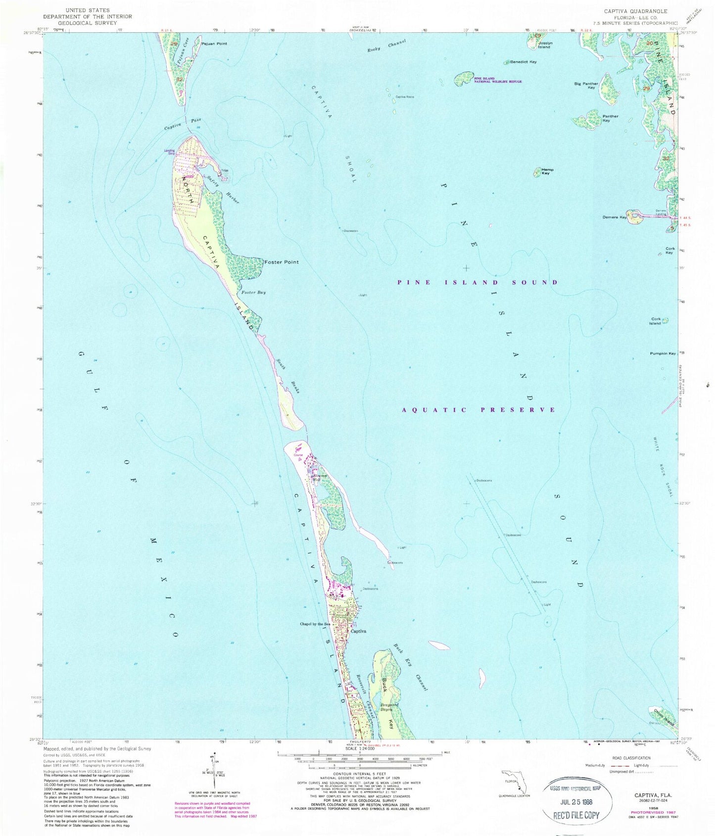Classic USGS Captiva Florida 7.5'x7.5' Topo Map Image