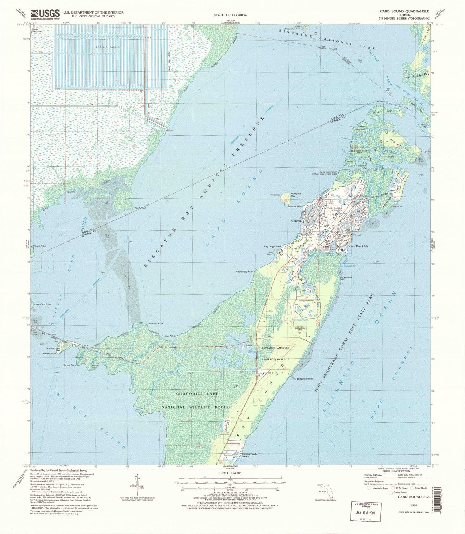 Classic USGS Card Sound Florida 7.5'x7.5' Topo Map Image