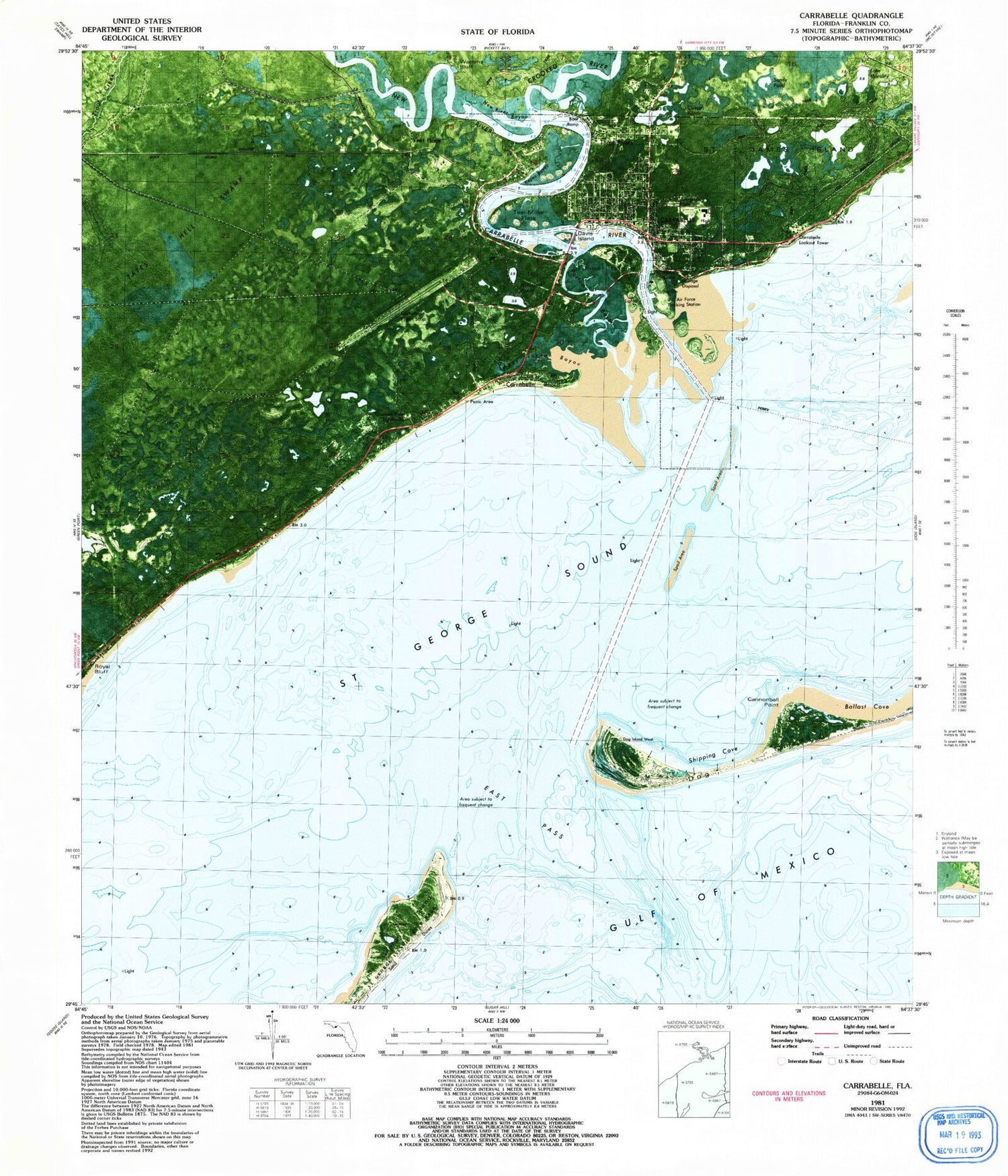 Classic USGS Carrabelle Florida 7.5'x7.5' Topo Map Image
