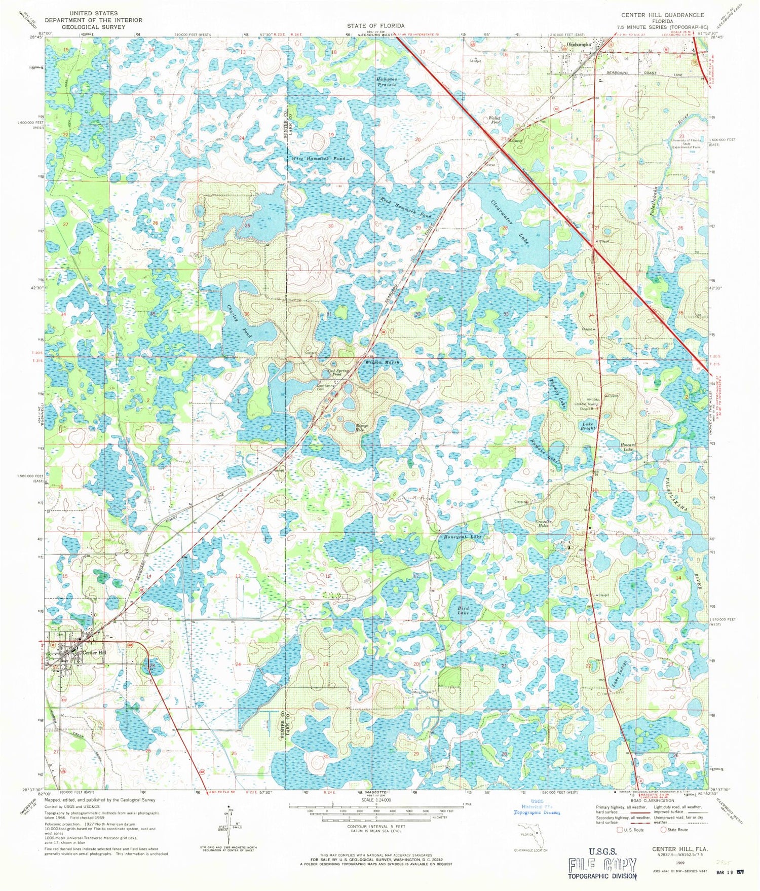 Classic USGS Center Hill Florida 7.5'x7.5' Topo Map Image