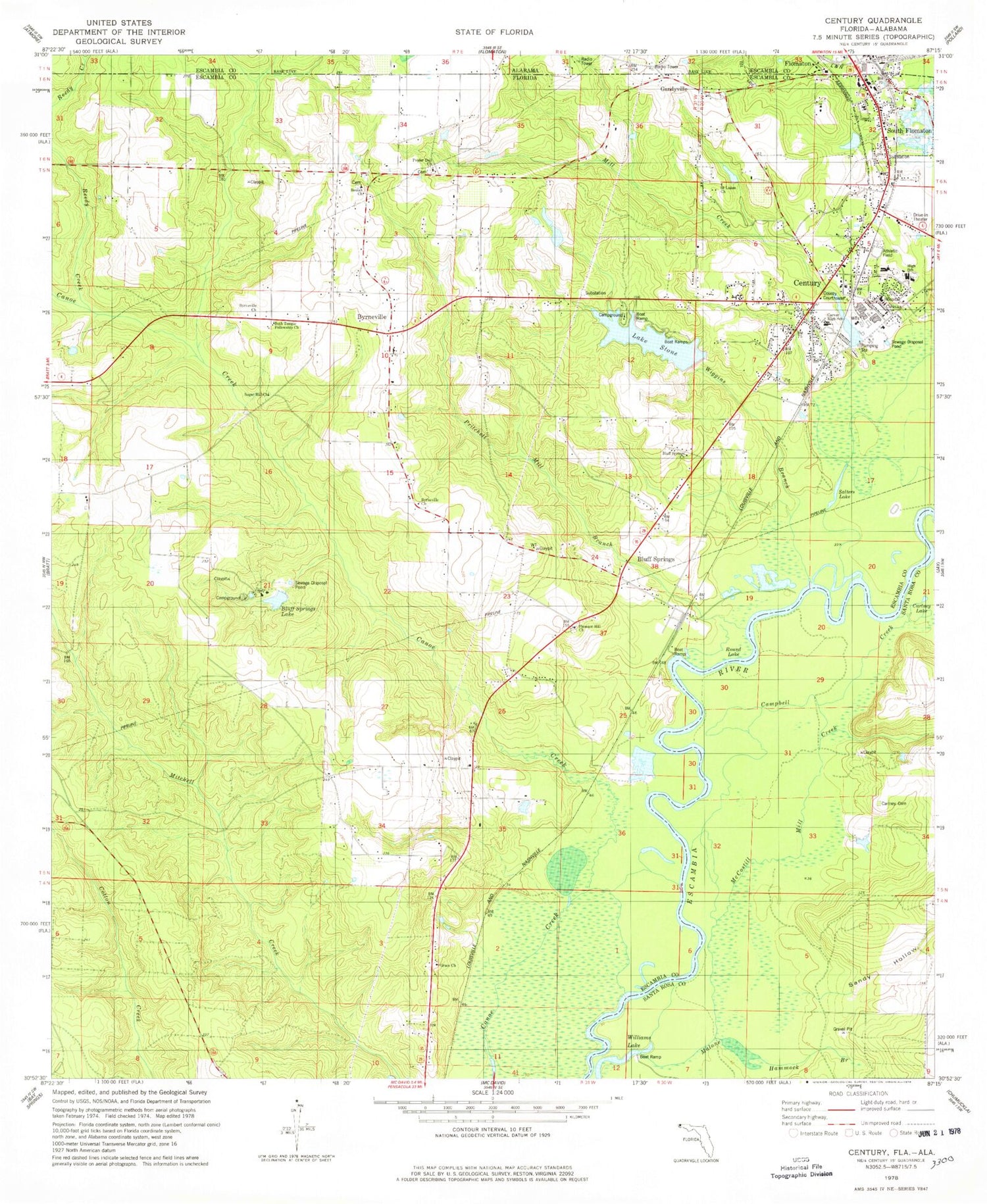 Classic USGS Century Florida 7.5'x7.5' Topo Map Image