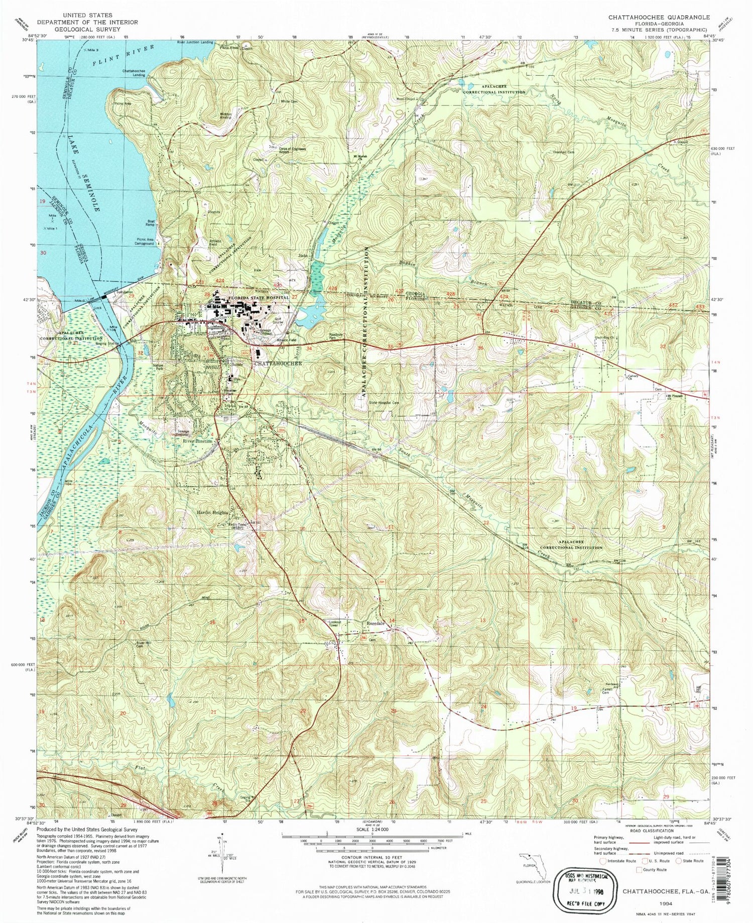 Classic USGS Chattahoochee Florida 7.5'x7.5' Topo Map Image
