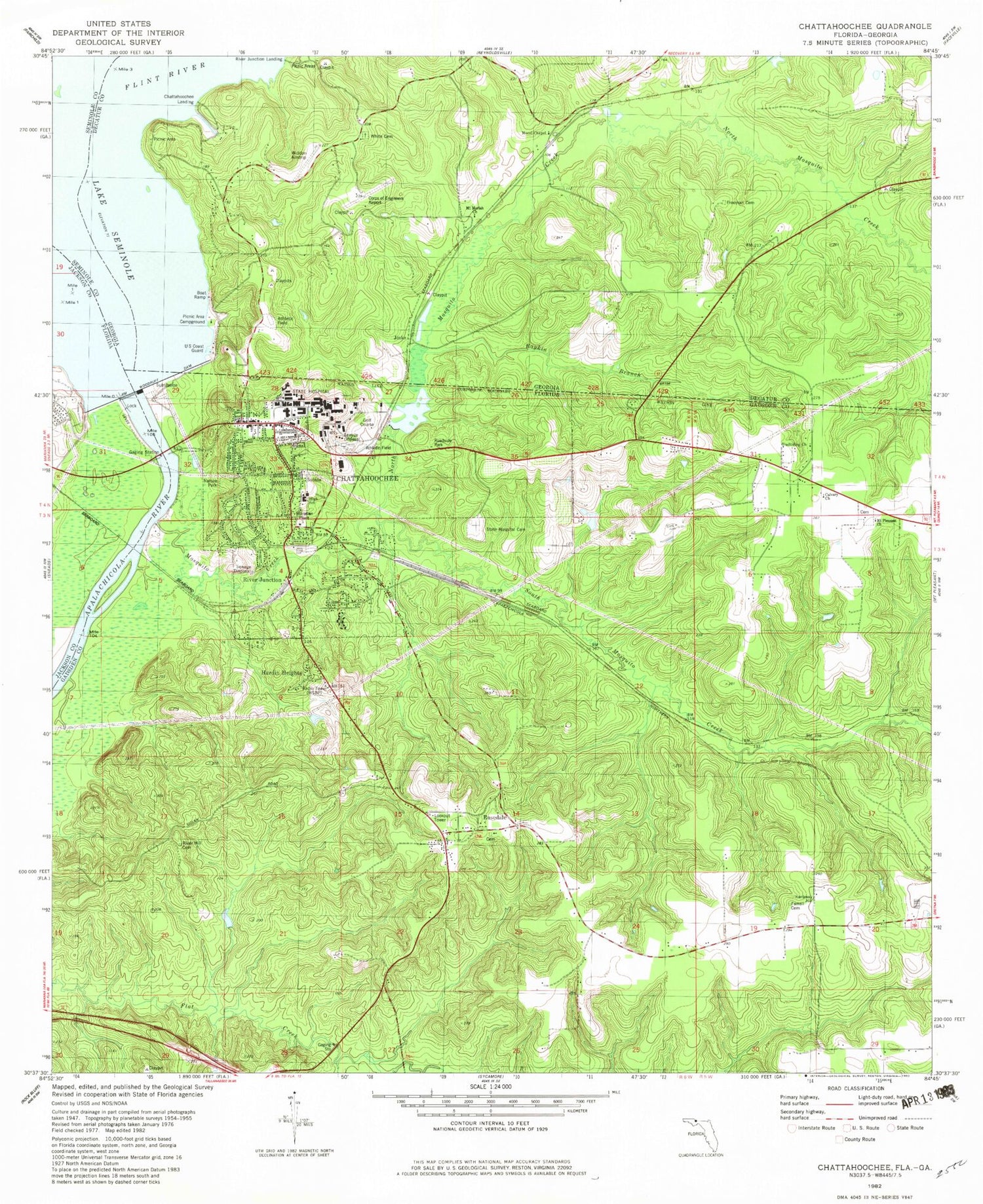 Classic USGS Chattahoochee Florida 7.5'x7.5' Topo Map Image