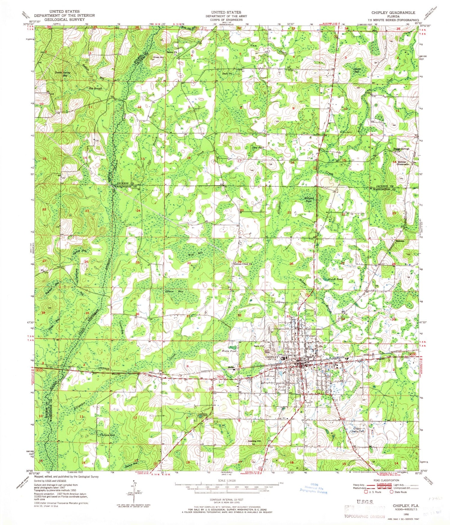 Classic USGS Chipley Florida 7.5'x7.5' Topo Map Image