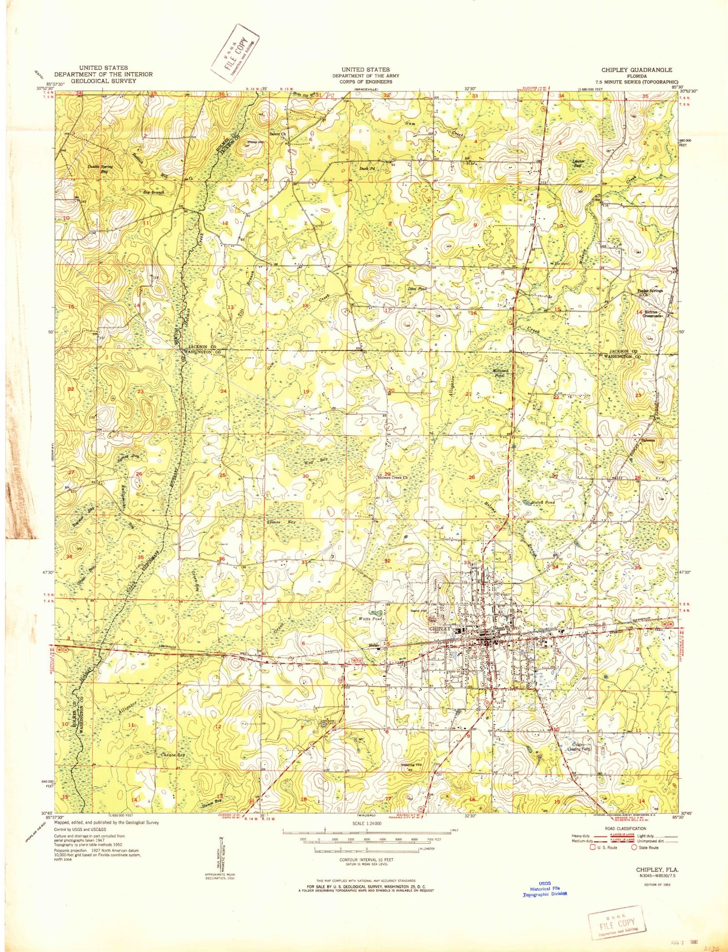Classic USGS Chipley Florida 7.5'x7.5' Topo Map Image