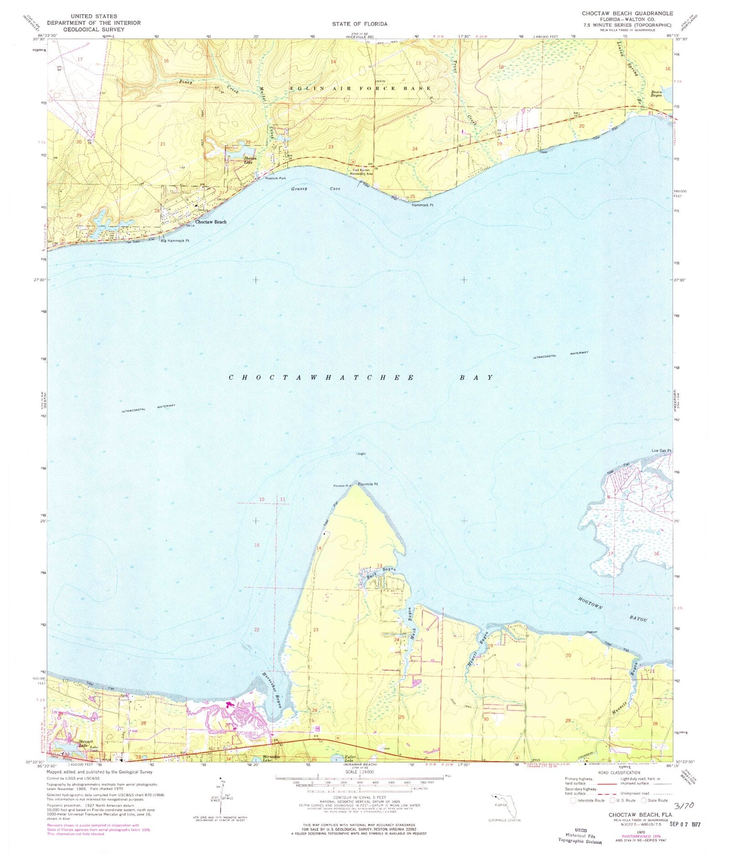 Classic USGS Choctaw Beach Florida 7.5'x7.5' Topo Map Image