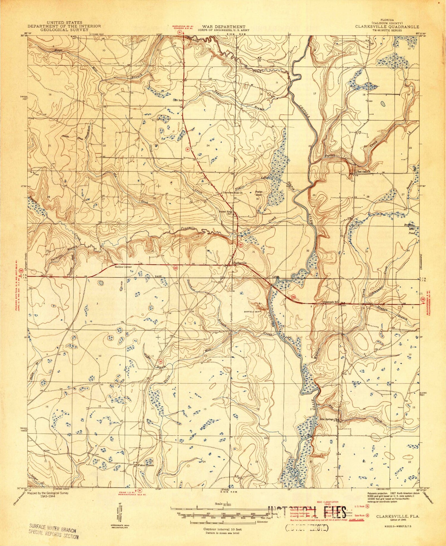 Classic USGS Clarksville Florida 7.5'x7.5' Topo Map Image
