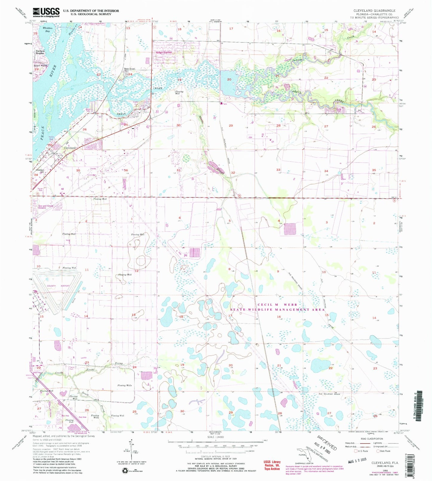 Classic USGS Cleveland Florida 7.5'x7.5' Topo Map Image