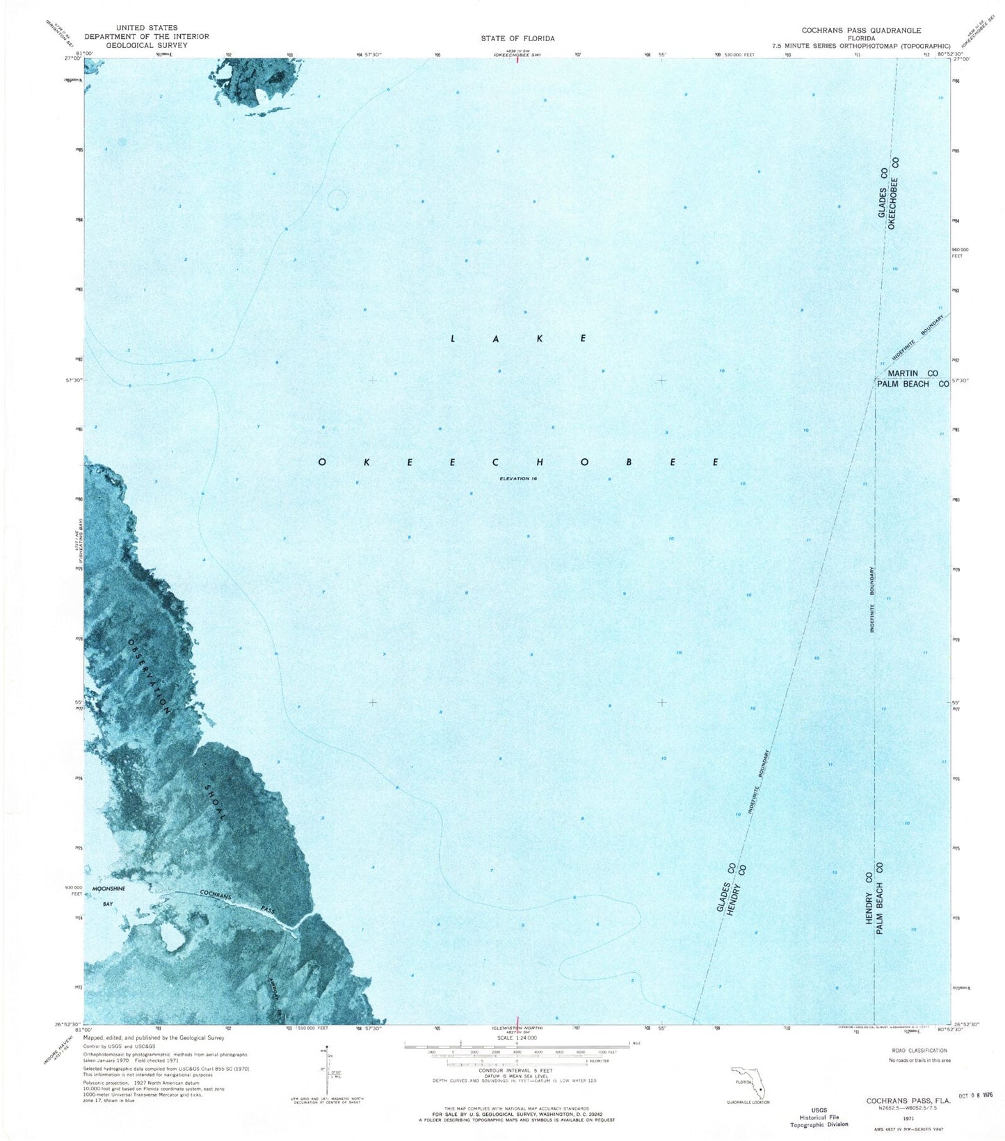 Classic USGS Cochrans Pass Florida 7.5'x7.5' Topo Map Image