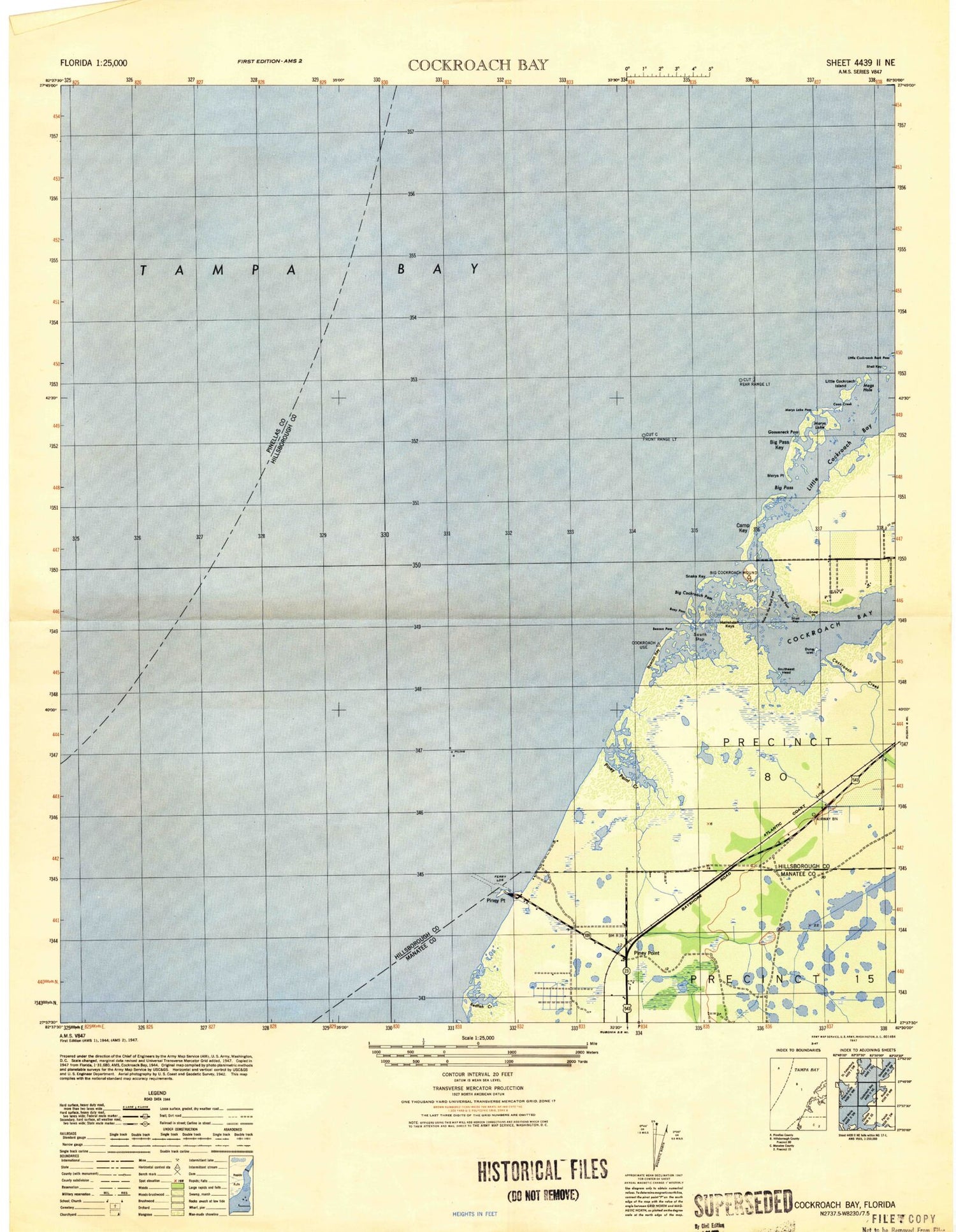 Classic USGS Cockroach Bay Florida 7.5'x7.5' Topo Map Image