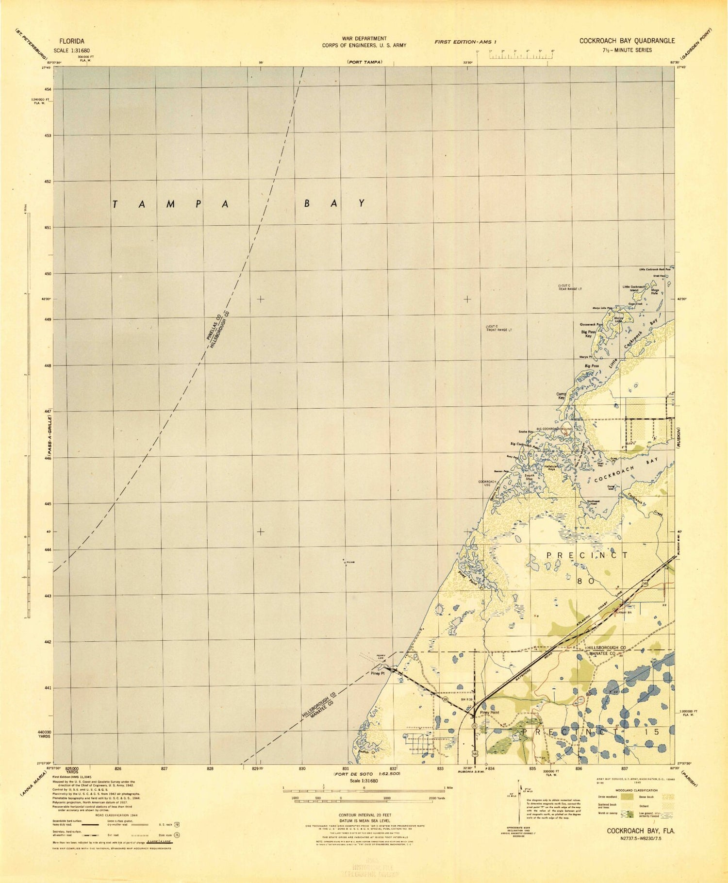 Classic USGS Cockroach Bay Florida 7.5'x7.5' Topo Map Image
