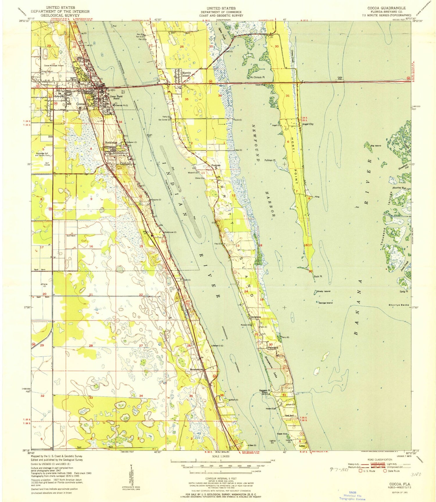 Classic USGS Cocoa Florida 7.5'x7.5' Topo Map Image