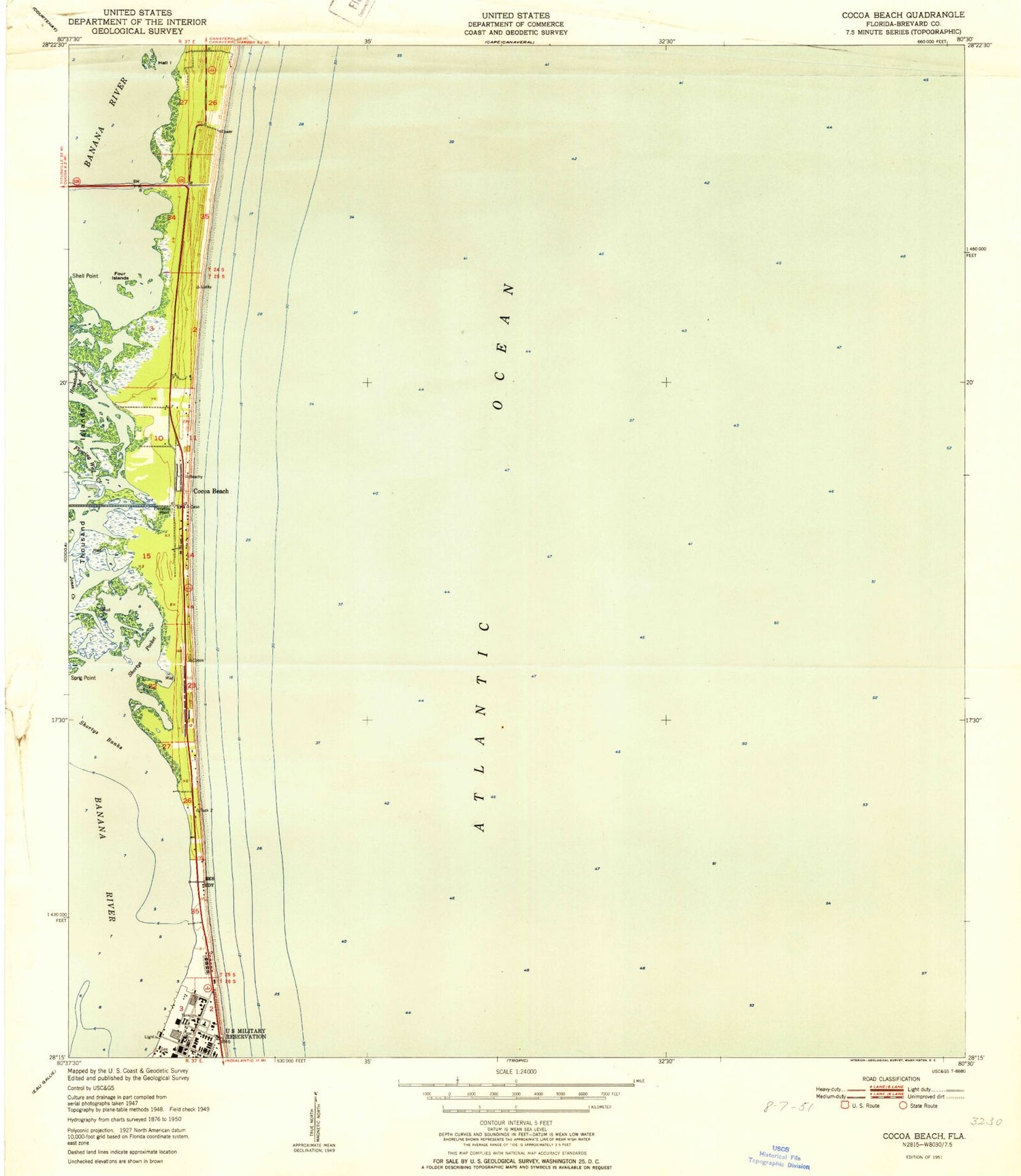 Classic USGS Cocoa Beach Florida 7.5'x7.5' Topo Map Image