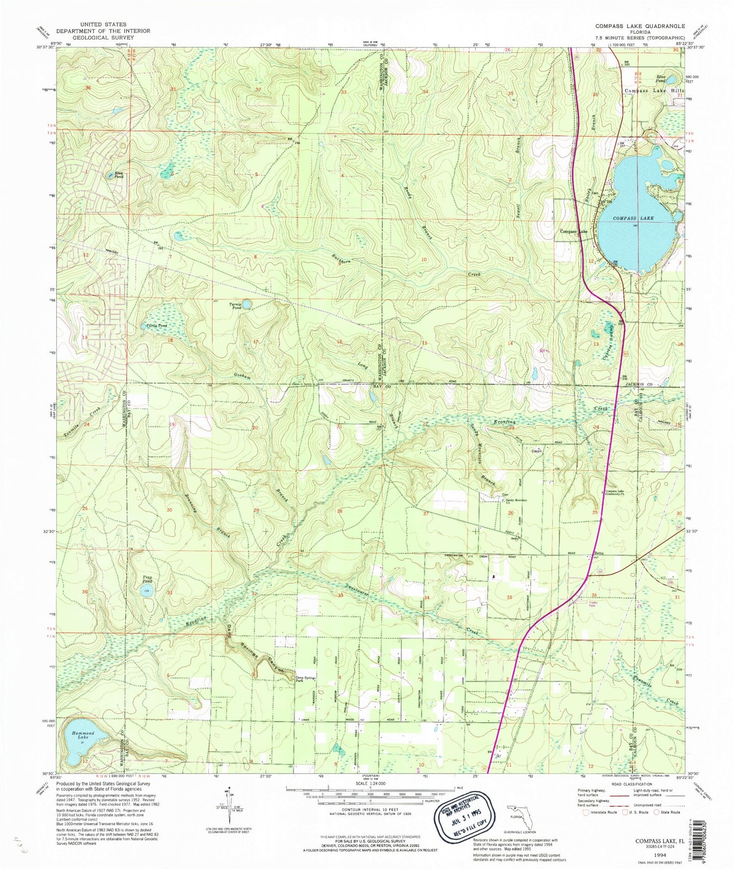 Classic USGS Compass Lake Florida 7.5'x7.5' Topo Map Image