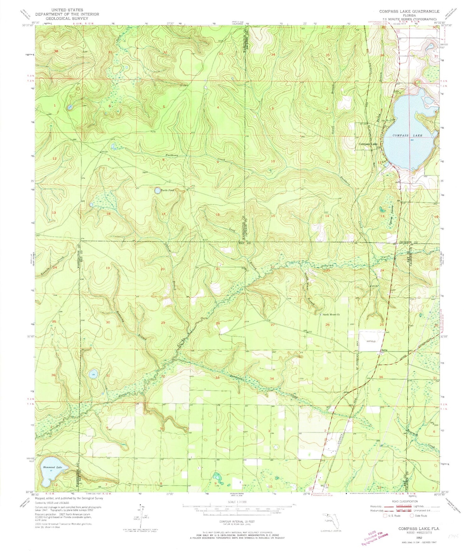 Classic USGS Compass Lake Florida 7.5'x7.5' Topo Map Image