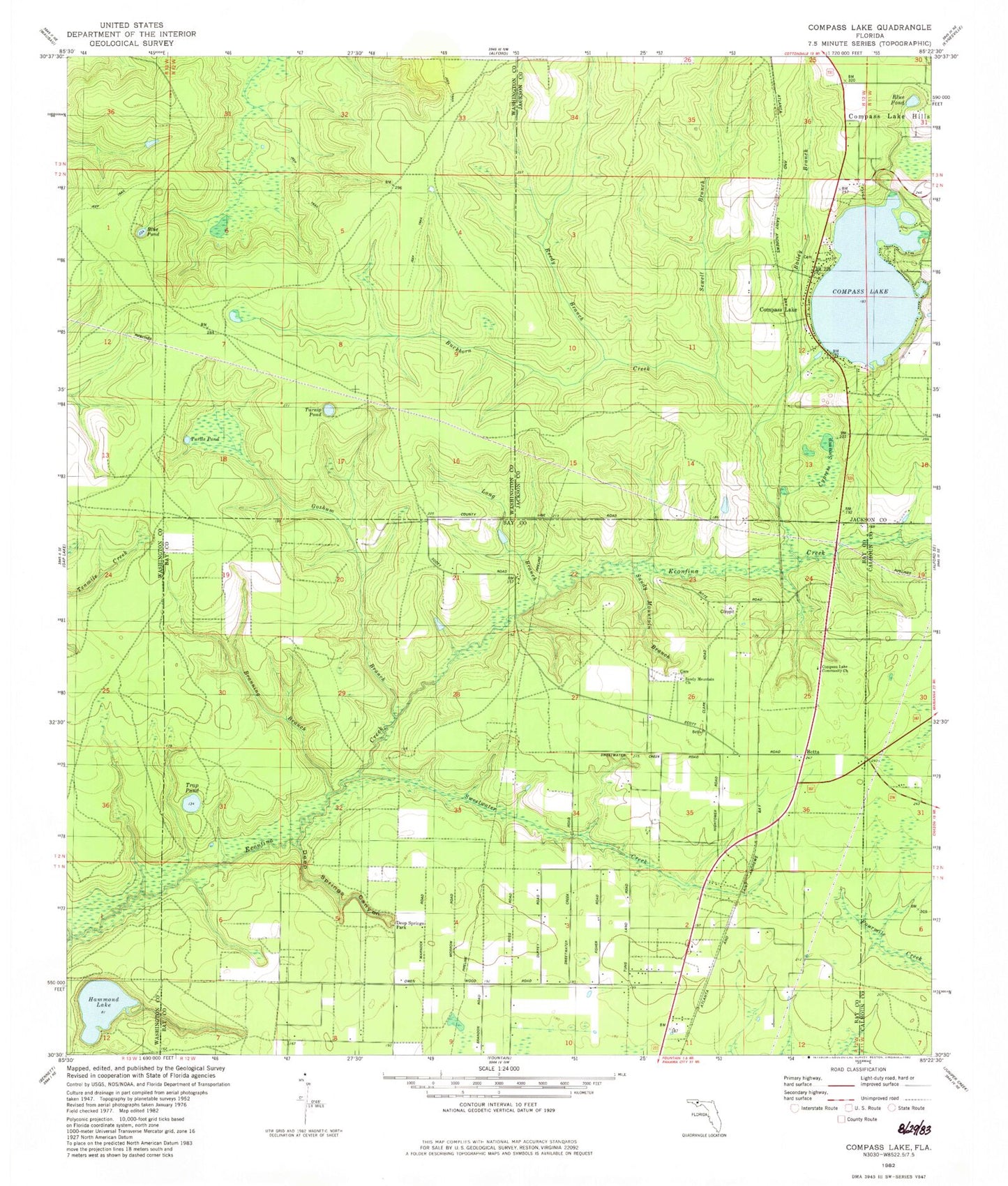 Classic USGS Compass Lake Florida 7.5'x7.5' Topo Map Image