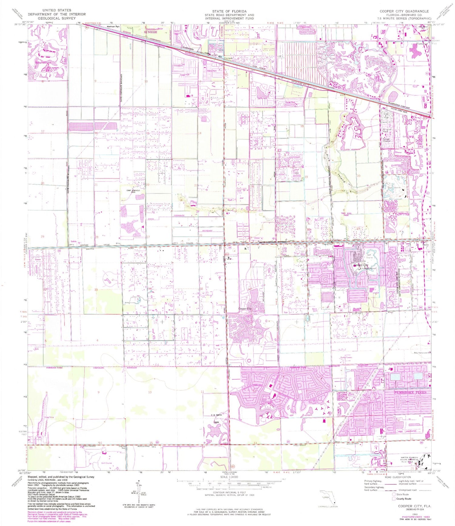 Classic USGS Cooper City Florida 7.5'x7.5' Topo Map Image