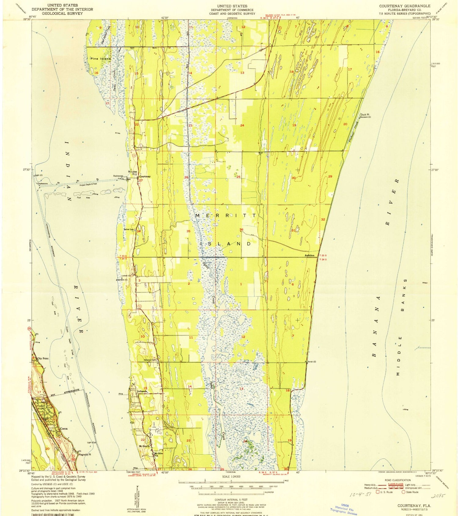 Classic USGS Courtenay Florida 7.5'x7.5' Topo Map Image
