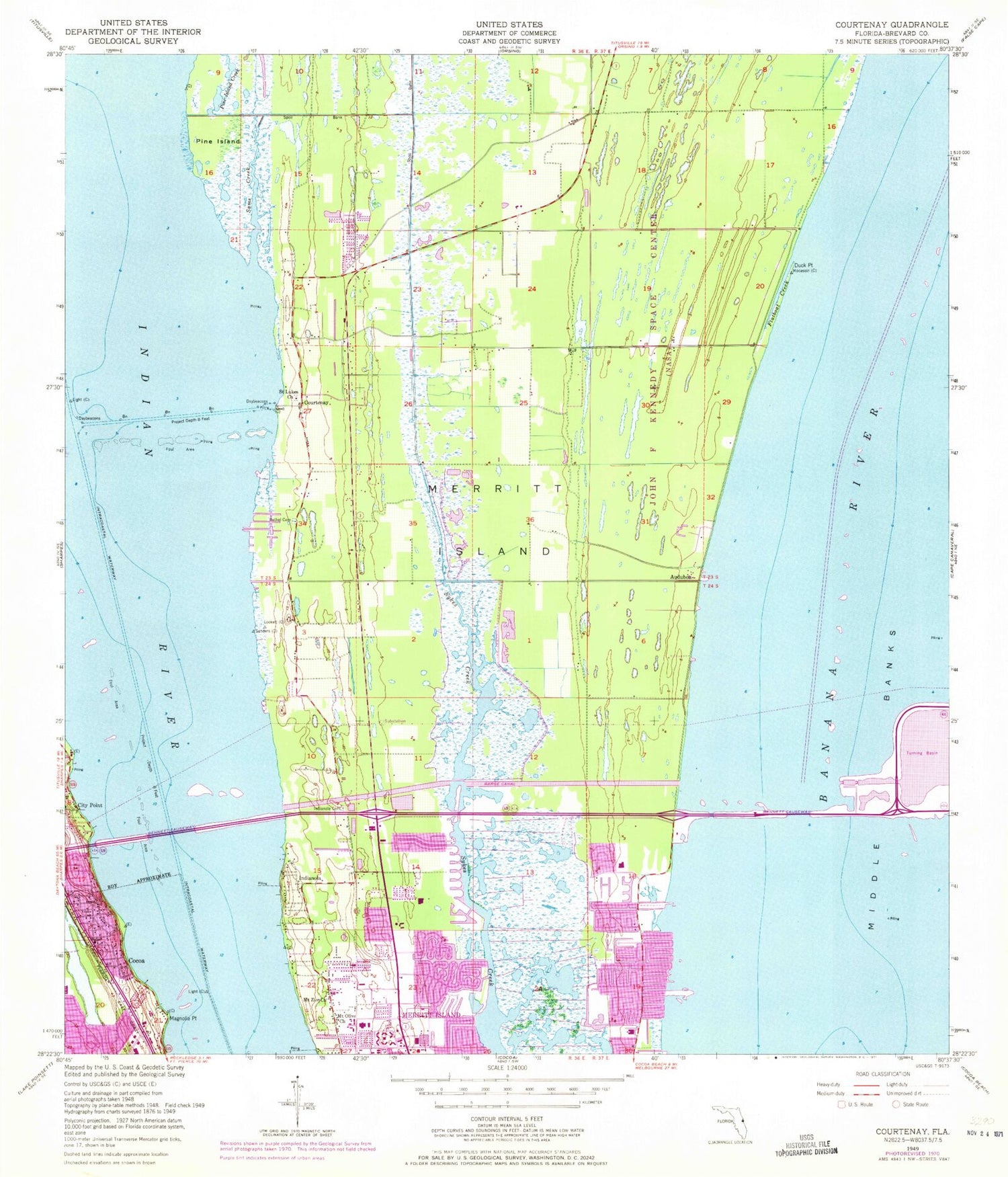 Classic USGS Courtenay Florida 7.5'x7.5' Topo Map Image