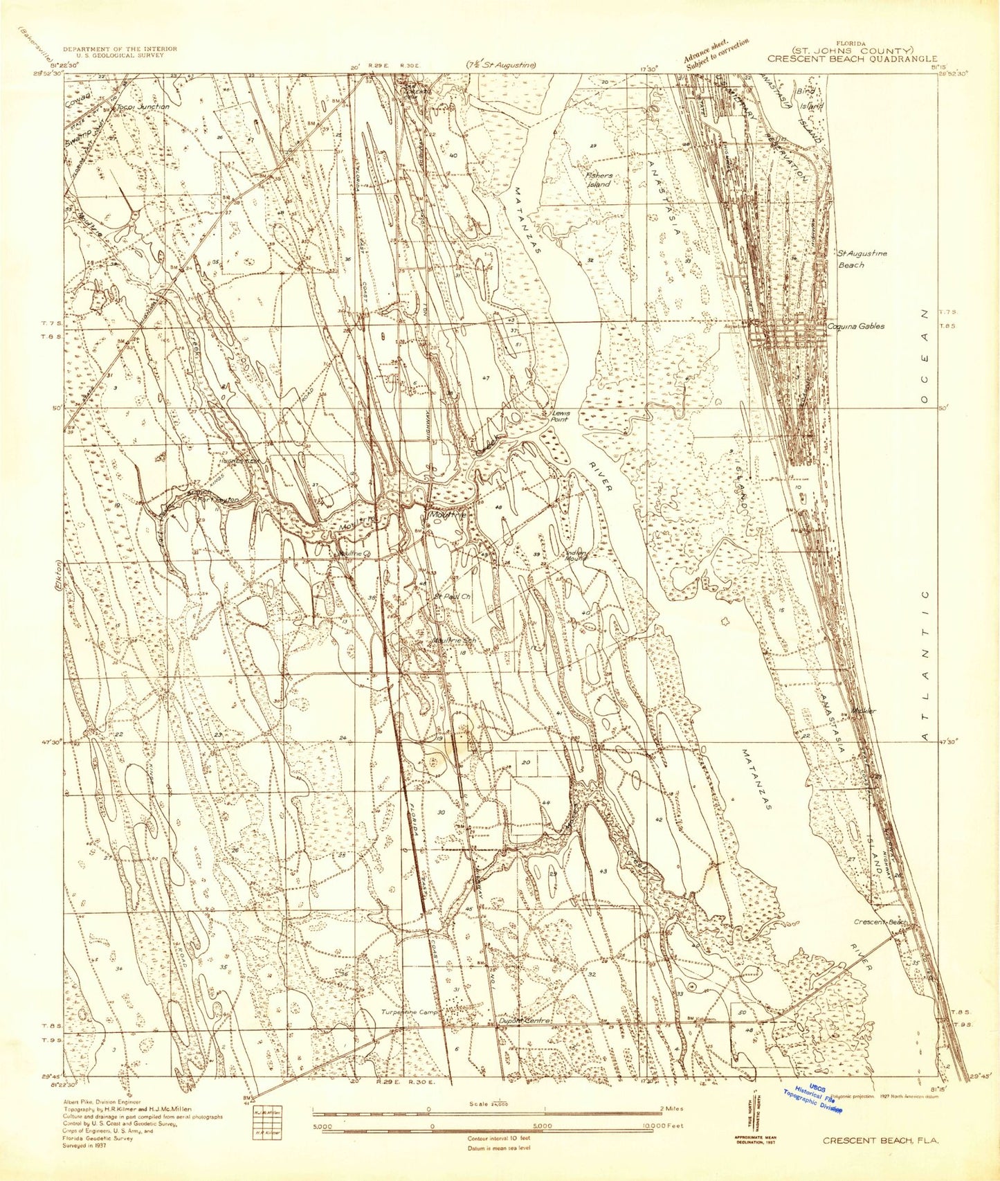 Classic USGS Saint Augustine Beach Florida 7.5'x7.5' Topo Map Image