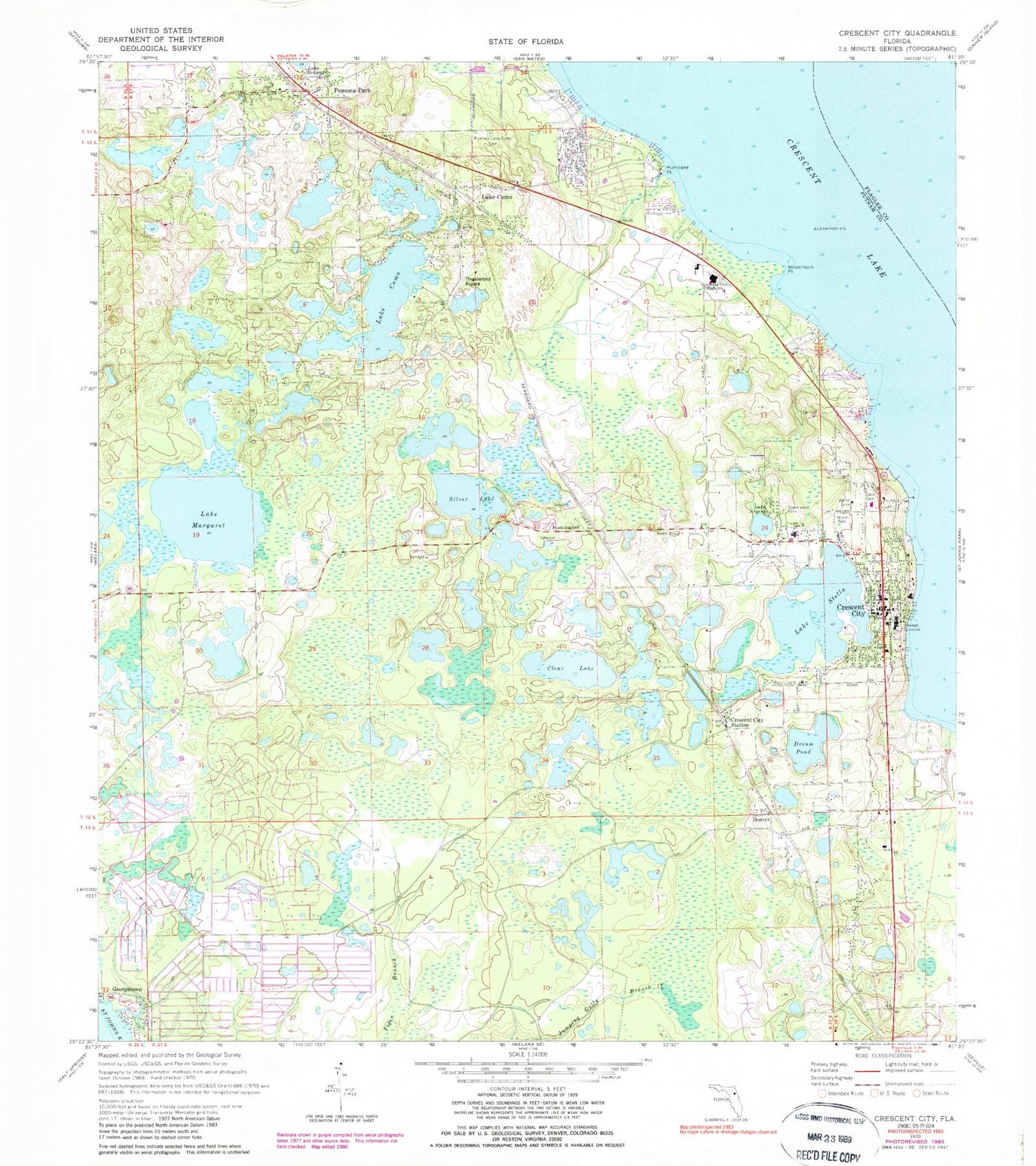 Classic USGS Crescent City Florida 7.5'x7.5' Topo Map Image