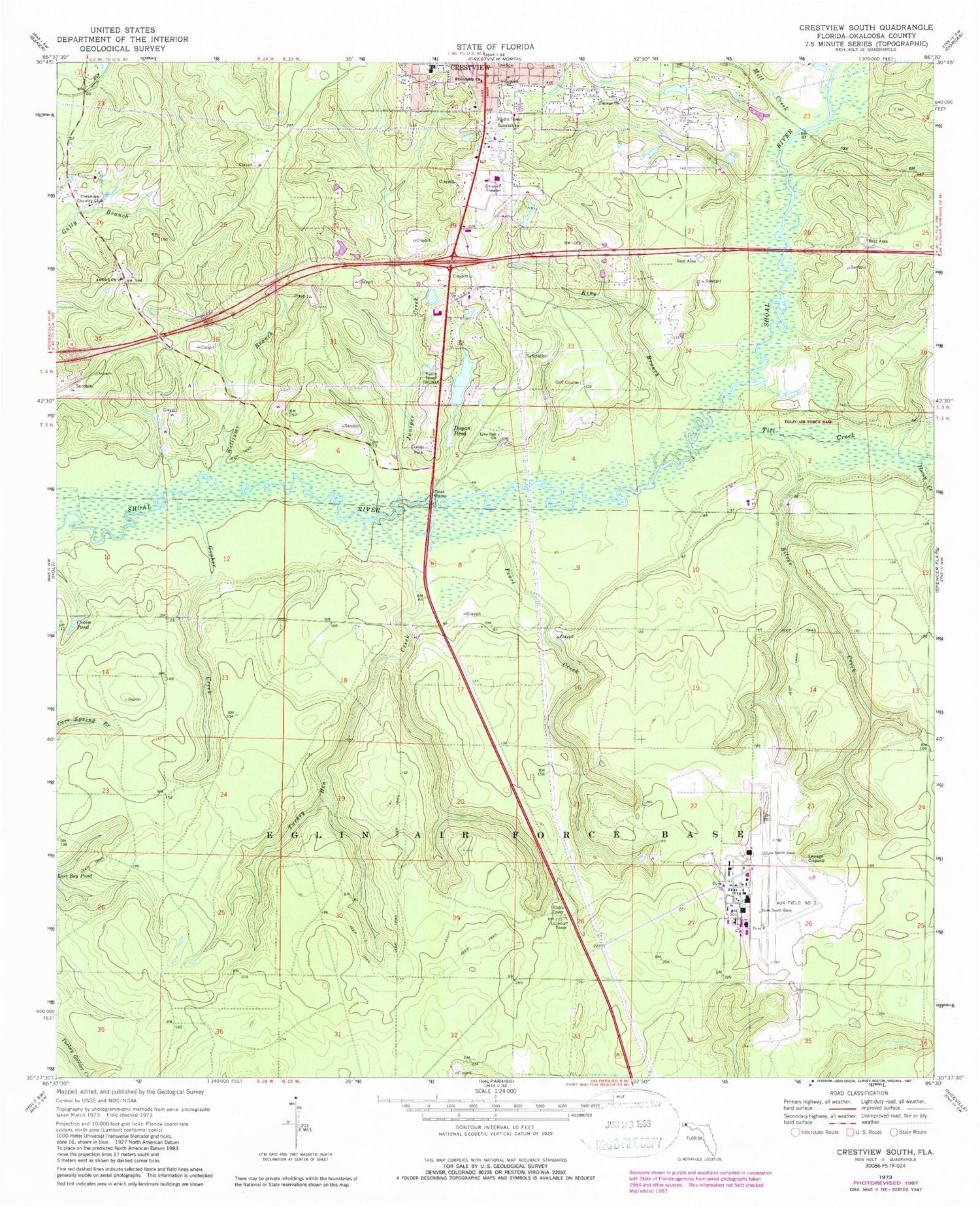Classic USGS Crestview South Florida 7.5'x7.5' Topo Map Image