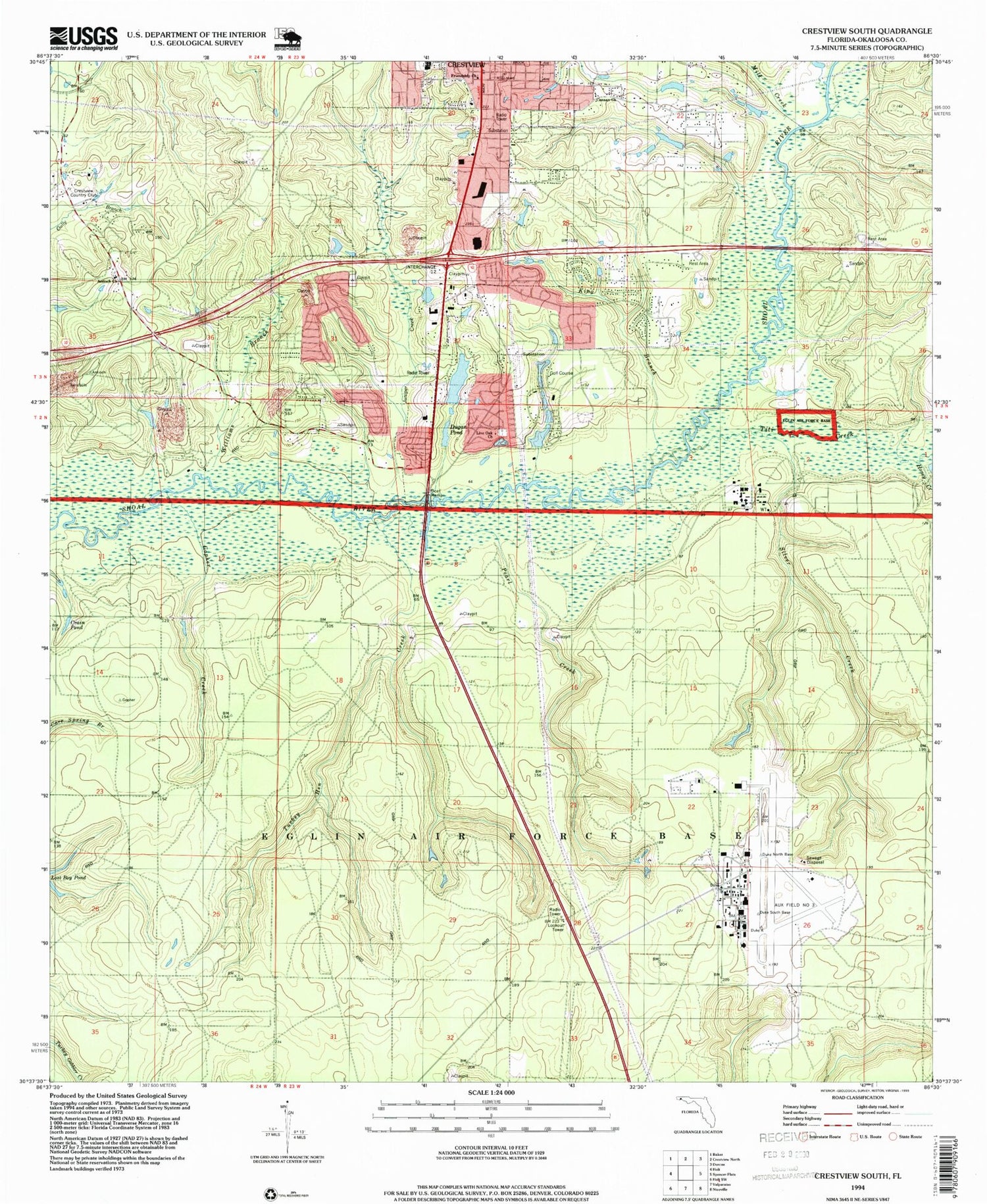 Classic USGS Crestview South Florida 7.5'x7.5' Topo Map Image