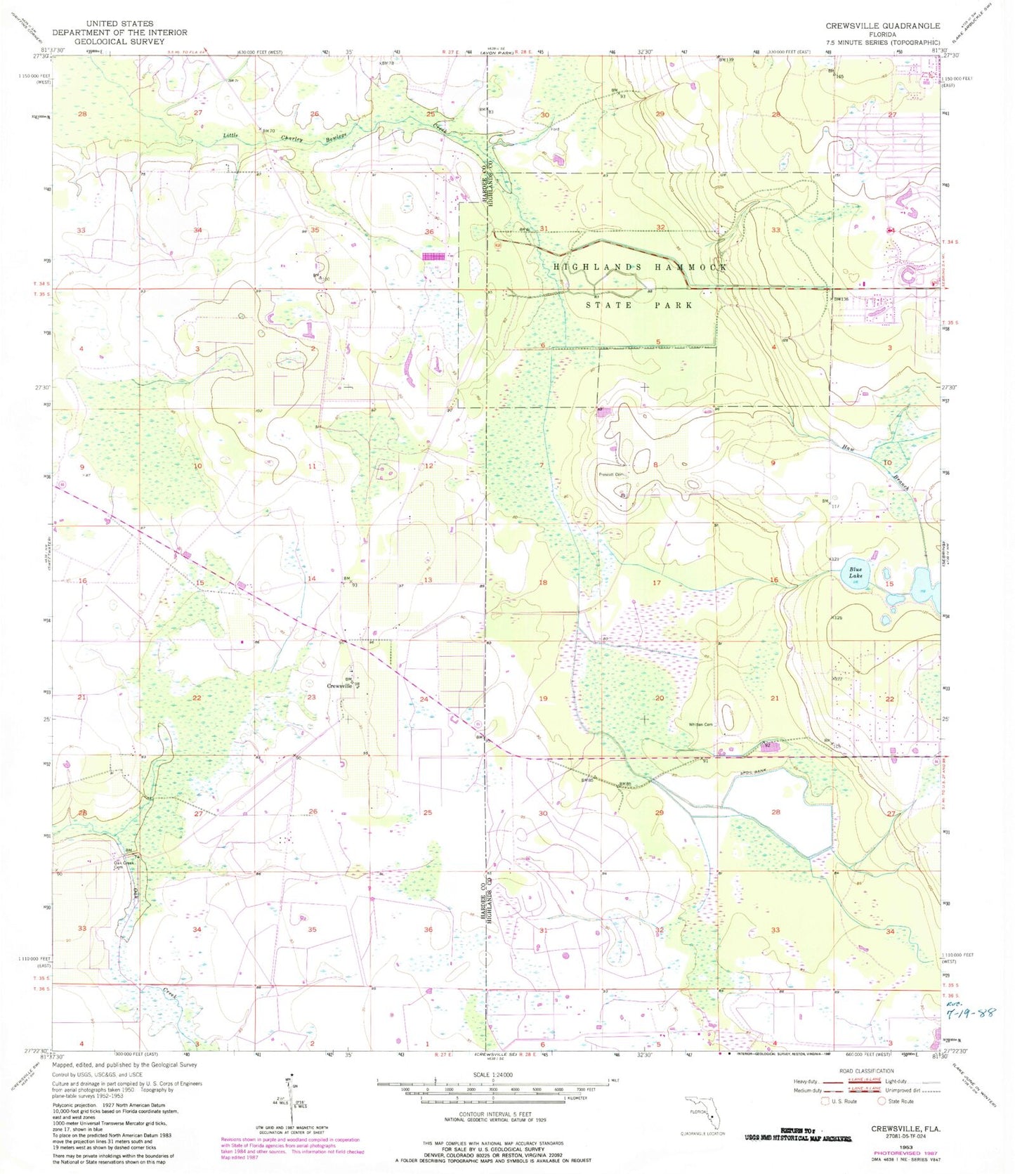 Classic USGS Crewsville Florida 7.5'x7.5' Topo Map Image