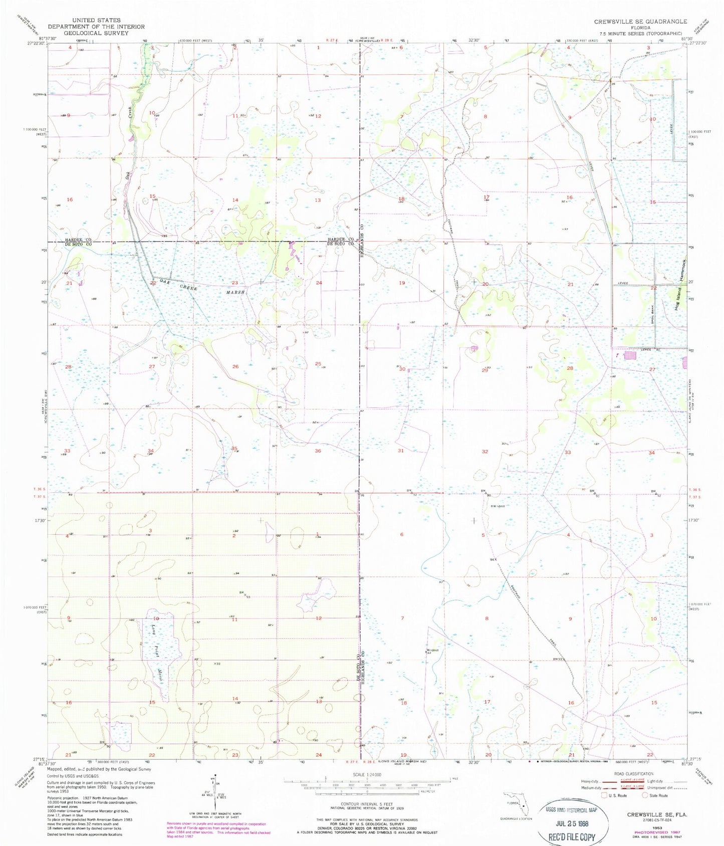 Classic USGS Crewsville SE Florida 7.5'x7.5' Topo Map Image